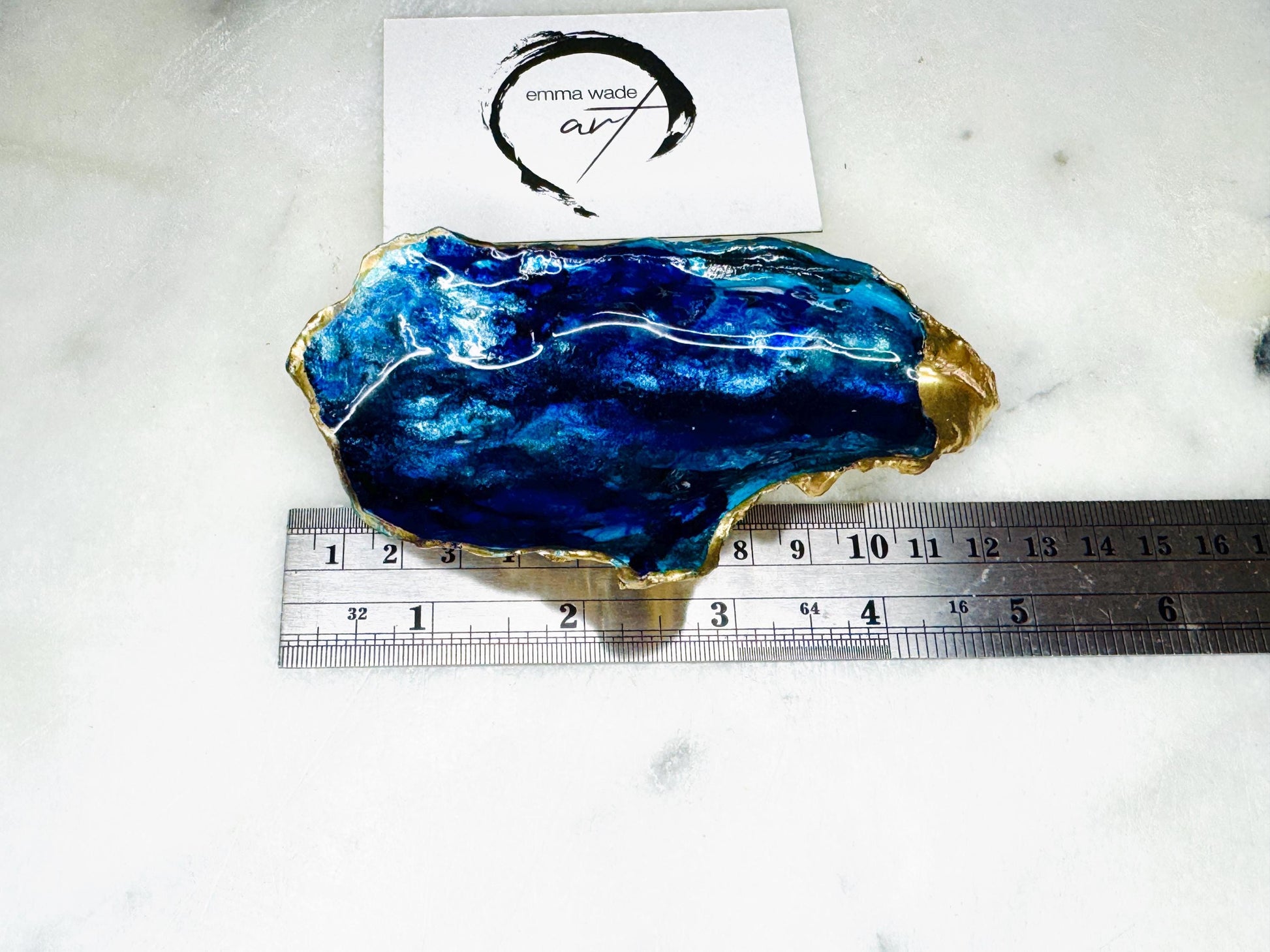 gift for her, blue gold dish, jewellery trinket dish, serving dishes, blue handmade dish, shell ornament, trinket oyster box, salt and pepper dishes, coastal decor, Mothers Day gift, blue bowl, shell decor, decorative ornament, valentines gift