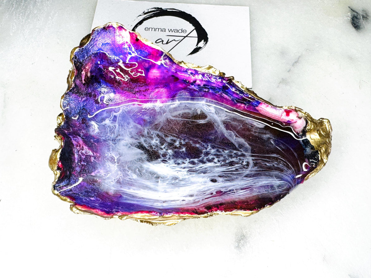 gifts for her, purple shell Ornament, trinket dish, ocean shell gift, blue handmade dish, shell ornament, trinket box, purple waves, coastal gifts, coastal decor, home decor, purple gift, shell decor, valentines gift, Mothers Day gift, EmmaWadeART, ocean shell gift, gift for mum, bridesmaids gift, oyster jewellery dish, one of a kind, handmade trinket dish, gift for a loved one, nature lover gift, wave art, shell ornament, gold gilded  dish, oyster art, wedding gift, keepsake dish