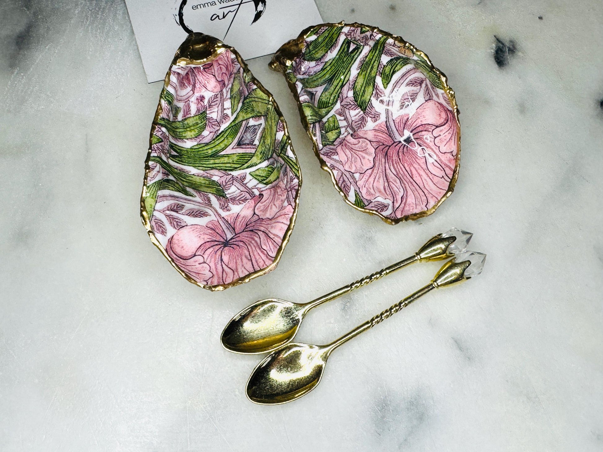 gift for her, decorated dish, jewellery trinket dish, serving dish, handmade dish, william morris pimpernel oyster dish, salt and pepper dishes, coastal gift, pinch pots, dining decor, shell decorations, spice pots, wedding gift, Mother’s Day gift