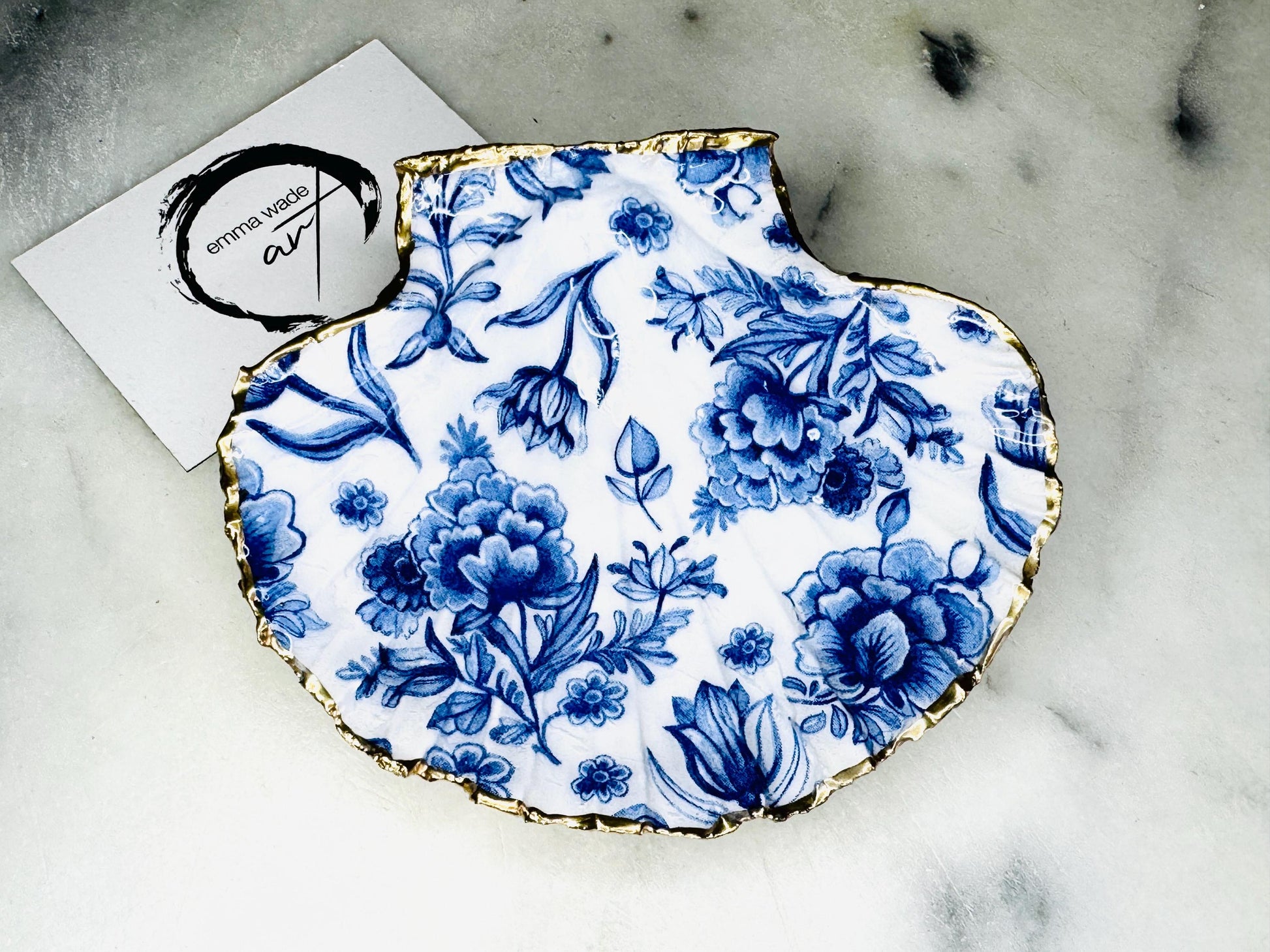 Gift for her, Gift for him, Spring gift, decoupaged scallop shell, Ring holder, Shell scallop Jewellery box, Trinket dish, jewellery dish, Anniversary gift, Wedding gift, Mothers Day gift, Coastal decor, flower gift, nature lover gift, EmmaWadeART