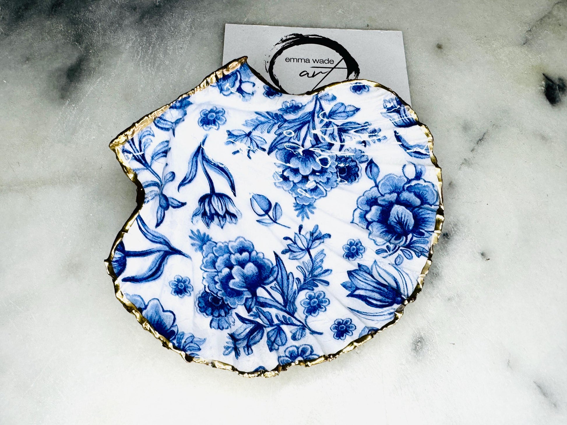 Gift for her, Gift for him, Spring gift, decoupaged scallop shell, Ring holder, Shell scallop Jewellery box, Trinket dish, jewellery dish, Anniversary gift, Wedding gift, Mothers Day gift, Coastal decor, flower gift, nature lover gift, EmmaWadeART