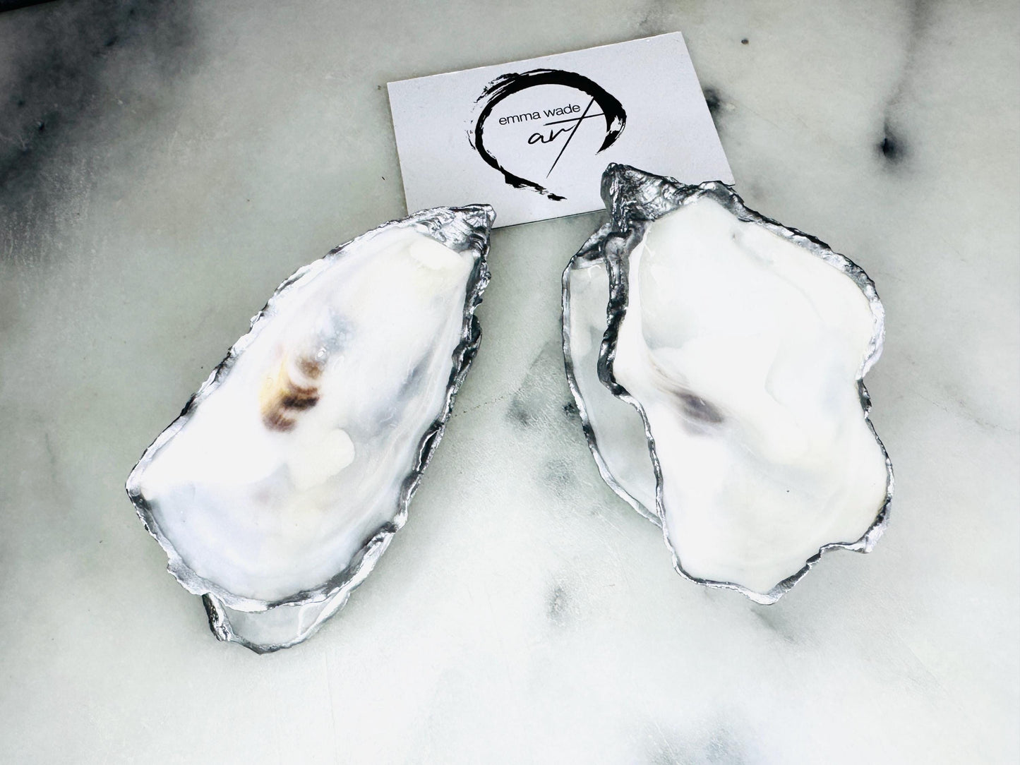 Pearl Oyster Shell Salt & Pepper Pinch Pots: Silver Leaf Accent, Optional Spoons