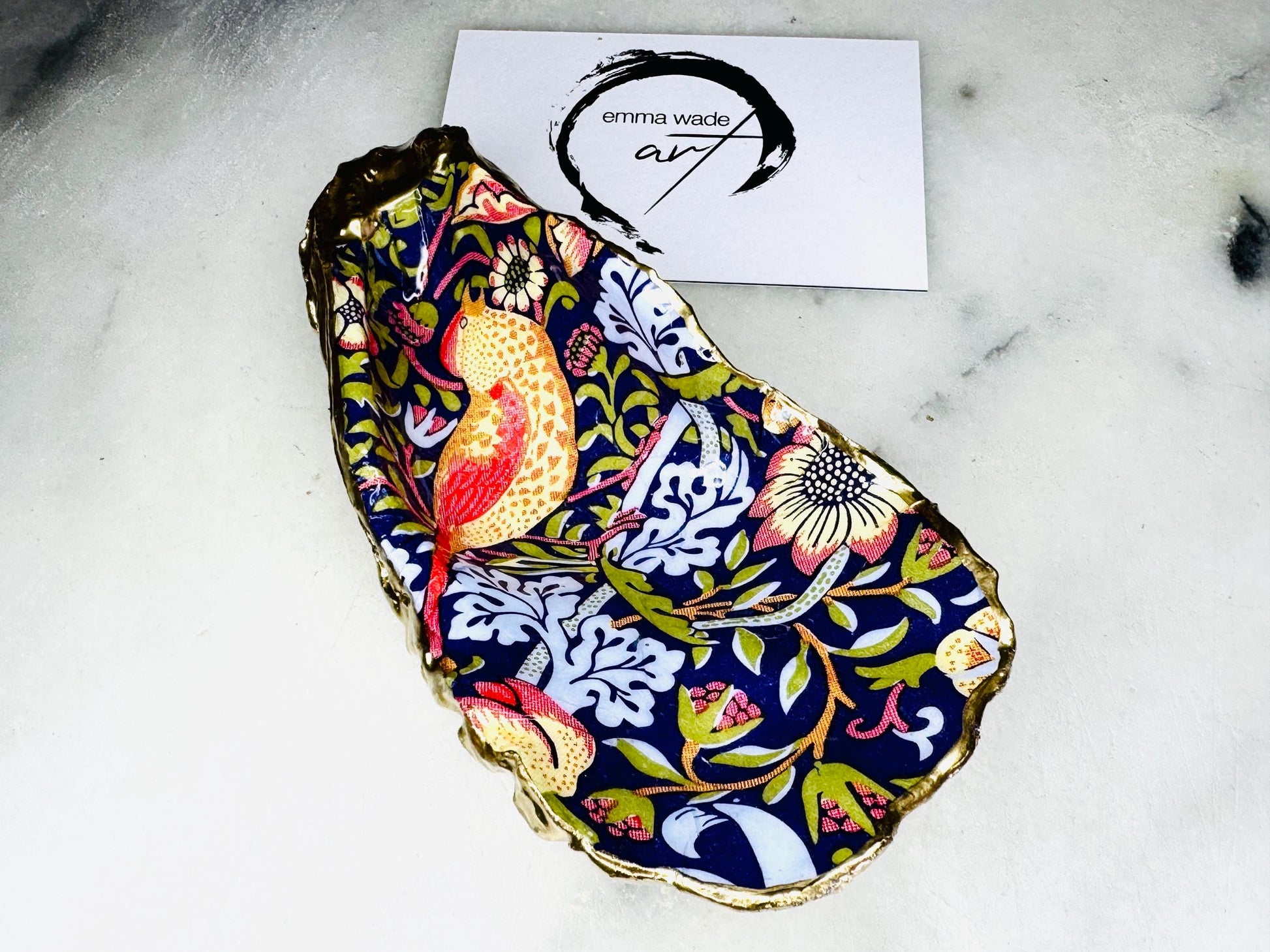 gift for her, decorated dish, jewelry trinket dish, oyster serving dish, oyster handmade dish, shell oyster ornament, oyster trinket box, strawberry thief gift, coastal gifts, coastal art, home ocean decor, shell decorations, shell decor, William morris strawberry thief, gifts for women, oyster ring box, oyster ring tray, William Morris decor, oyster jewelry dish, gold gilded dish, oyster serving dish, shell bathroom decor, bird lover gift, strawberry   gift, nature lovers gift, EmmaWadeART