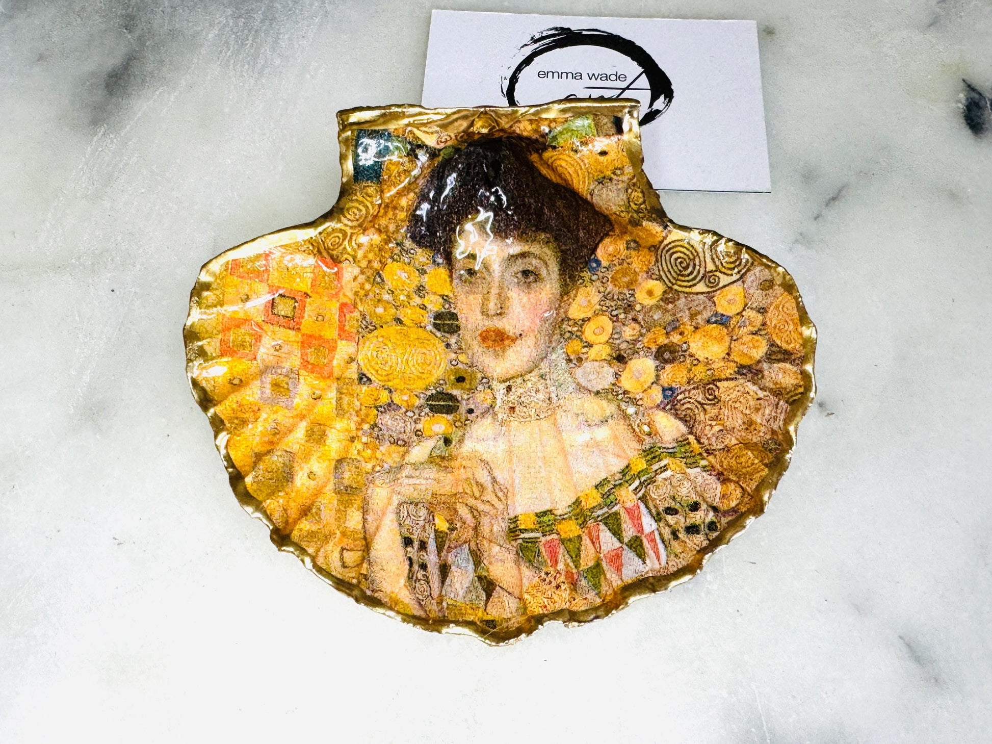gifts for her, decorated dish, jewelry trinket dish, trinket dish, serving dish, handmade dish, coastal gift, Gustav Klimt gift, coastal gifts, coastal art, home decor, shell decorations, shell decor, gift for mum, gift for him, Gustav klimpt, the kiss, EmmaWadeArt, scallop trinket tray, scallop ring dish, shell ring dish, shell art, coastal decor, coastal shell ornament, shell art, gift for her, gift for him, ring bearer dish, coastal wedding gift, anniversary gift, gold gilded dish, resin dish