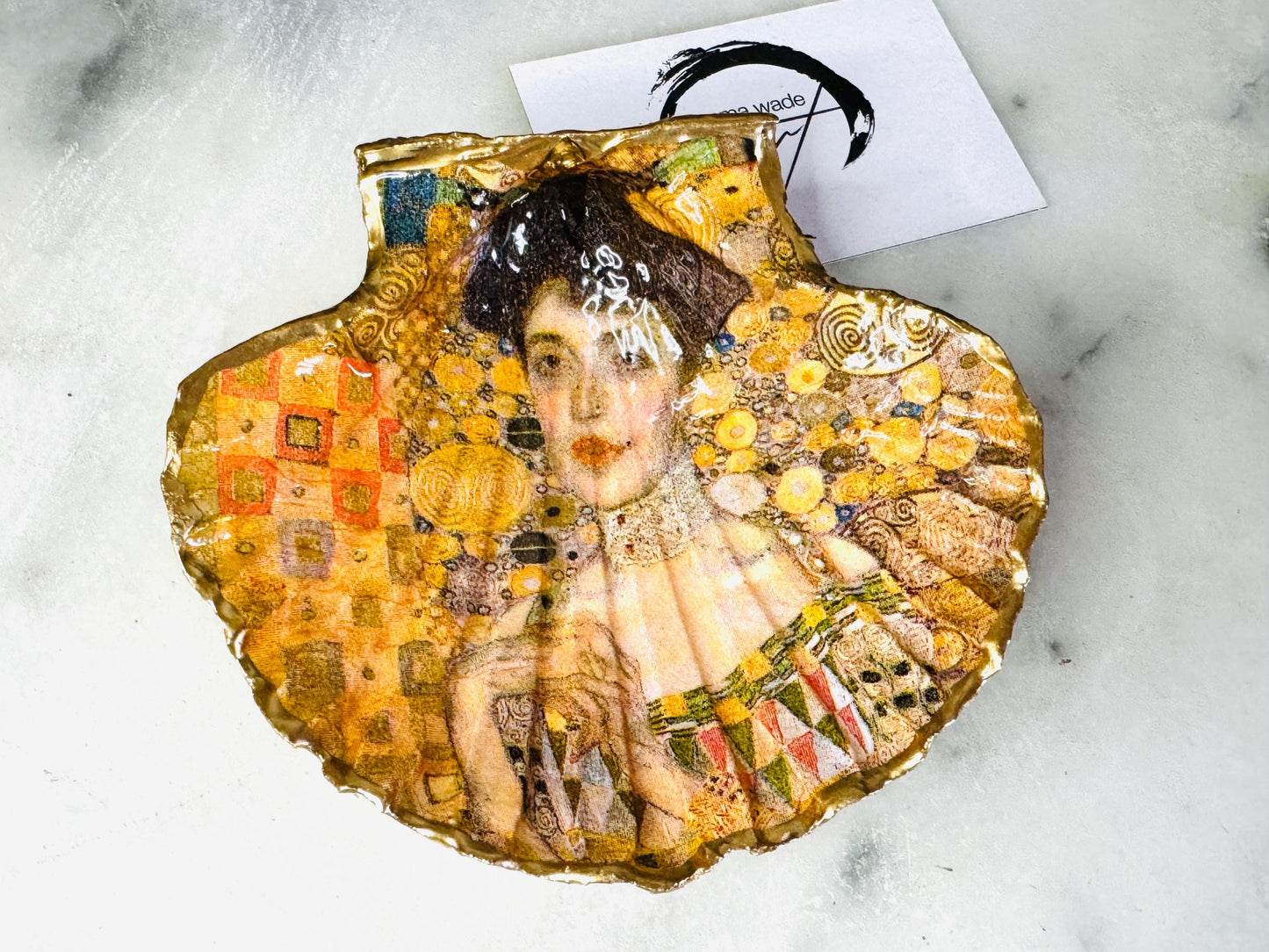 gifts for her, decorated dish, jewelry trinket dish, trinket dish, serving dish, handmade dish, coastal gift, Gustav Klimt gift, coastal gifts, coastal art, home decor, shell decorations, shell decor, gift for mum, gift for him, Gustav klimpt, the kiss, EmmaWadeArt, scallop trinket tray, scallop ring dish, shell ring dish, shell art, coastal decor, coastal shell ornament, shell art, gift for her, gift for him, ring bearer dish, coastal wedding gift, anniversary gift, gold gilded dish, resin dish