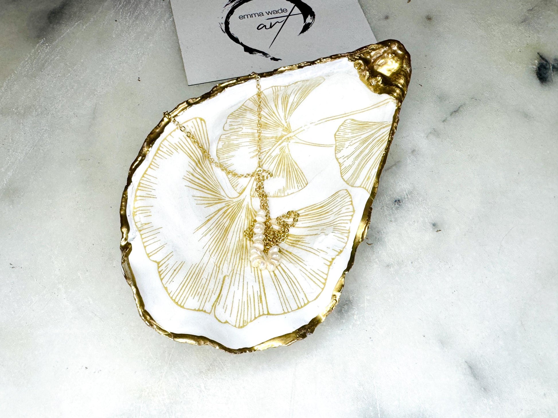 Gift for her, Gift for him, Gold Ginkgo gift, decoupaged oyster shell, oyster Ring holder, Shell oyster Jewellery dish, oyster Trinket dish, Ginkgo oyster dish, Anniversary gift, Wedding gift, gift for Mum, Coastal decor, Ginkgo jewelry dish, Ginkgo oyster dish, Ring Holder, Proposal dish, Coastal Wall Decor, Gold Shell Trinket Dish by Emma Wade ART, Coastal Triptych UK, UK shell ART, Gold Ginkgo Oyster Ring tray, gold gilded trinket dish, ring bearer dish, wedding ring box