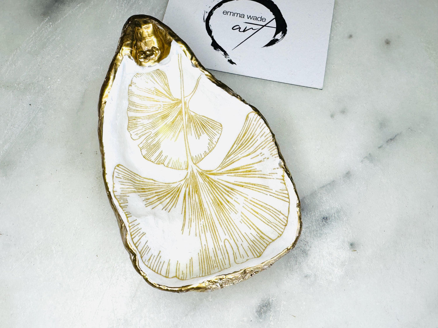 Gift for her, Gift for him, Gold Ginkgo gift, decoupaged oyster shell, oyster Ring holder, Shell oyster Jewellery dish, oyster Trinket dish, Ginkgo oyster dish, Anniversary gift, Wedding gift, gift for Mum, Coastal decor, Ginkgo jewelry dish, Ginkgo oyster dish, Ring Holder, Proposal dish, Coastal Wall Decor, Gold Shell Trinket Dish by Emma Wade ART, Coastal Triptych UK, UK shell ART, Gold Ginkgo Oyster Ring tray, gold gilded trinket dish, ring bearer dish, wedding ring box