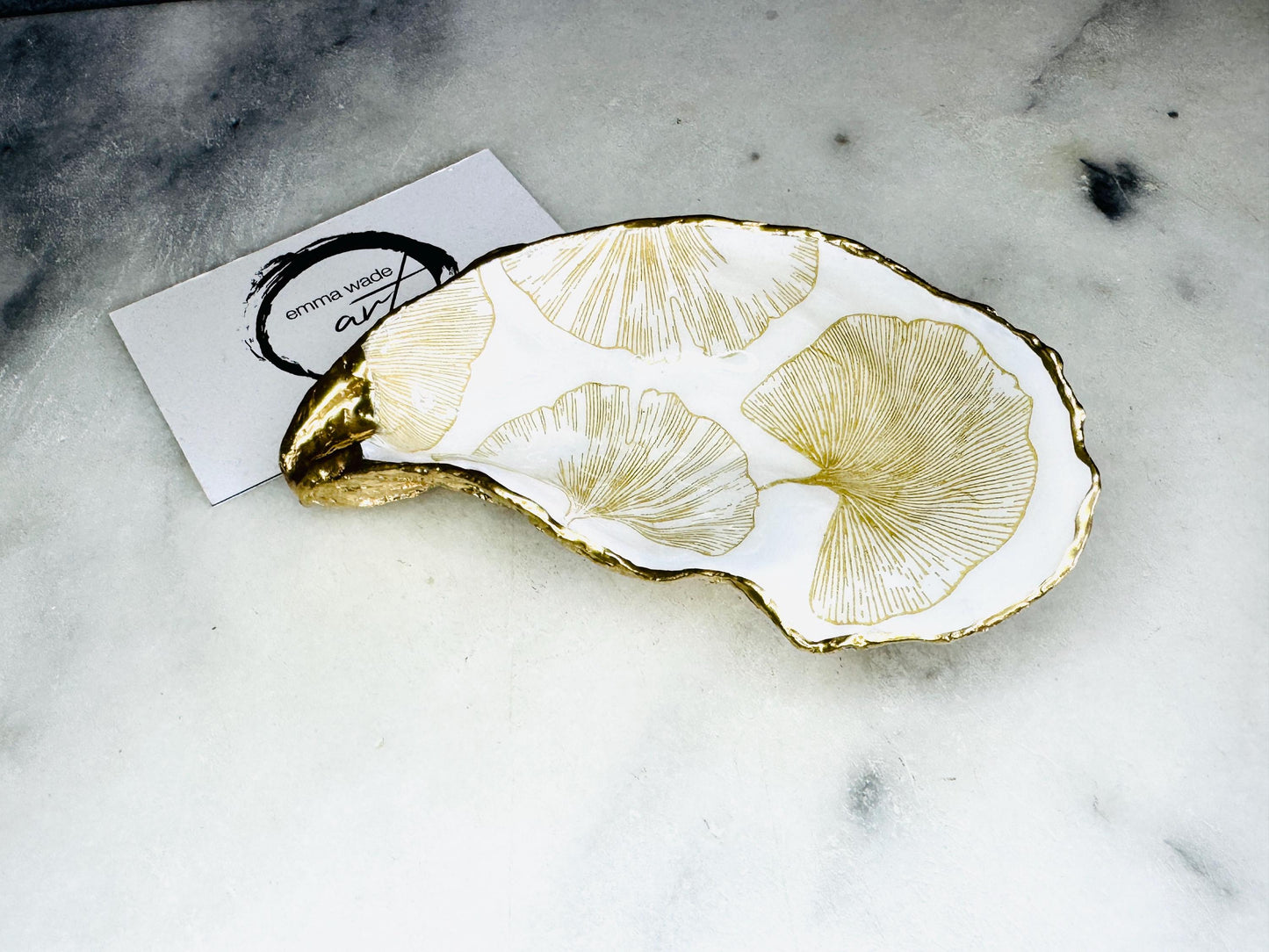 Gift for her, Gift for him, Gold Ginkgo gift, decoupaged oyster shell, oyster Ring holder, Shell oyster Jewellery dish, oyster Trinket dish, Ginkgo oyster dish, Anniversary gift, Wedding gift, gift for Mum, Coastal decor, Ginkgo jewelry dish, Ginkgo oyster dish, Ring Holder, Proposal dish, Coastal Wall Decor, Gold Shell Trinket Dish by Emma Wade ART, Coastal Triptych UK, UK shell ART, Gold Ginkgo Oyster Ring tray, gold gilded trinket dish, ring bearer dish, wedding ring box