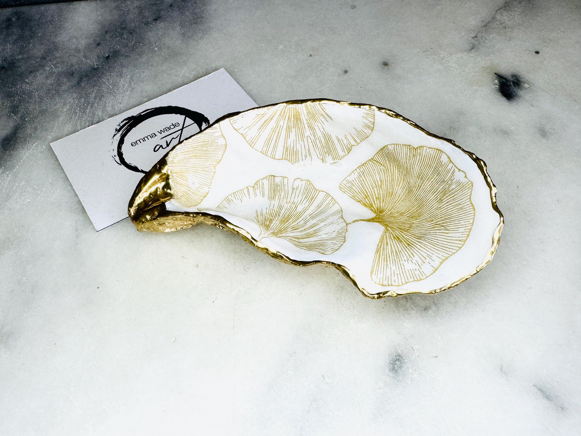 Gift for her, Gift for him, Gold Ginkgo gift, decoupaged oyster shell, oyster Ring holder, Shell oyster Jewellery dish, oyster Trinket dish, Ginkgo oyster dish, Anniversary gift, Wedding gift, gift for Mum, Coastal decor, Ginkgo jewelry dish, Ginkgo oyster dish, Ring Holder, Proposal dish, Coastal Wall Decor, Gold Shell Trinket Dish by Emma Wade ART, Coastal Triptych UK, UK shell ART, Gold Ginkgo Oyster Ring tray, gold gilded trinket dish, ring bearer dish, wedding ring box