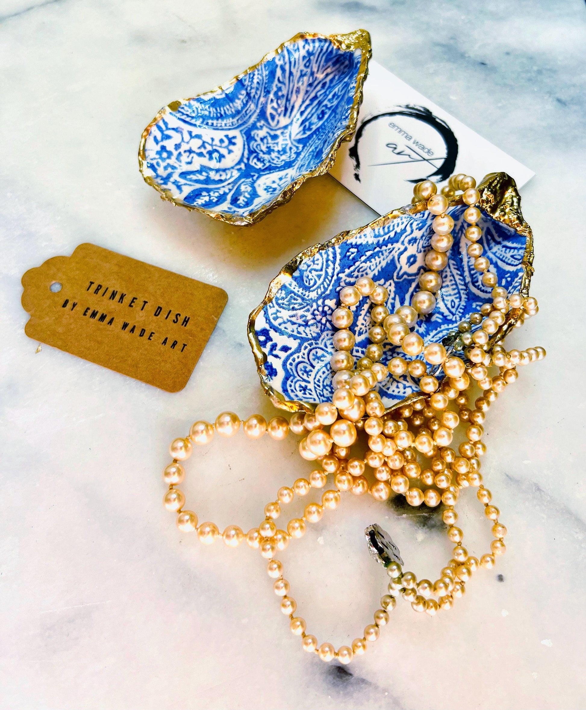 Gift for her, decoupaged oyster shell, paisley blue dish, shell jewelry trinket dish,  jewellery oyster dish, shell trinket dish, nature lover gift, scallop jewelry ring dish, wedding gift, anniversary gift, coastal gift, Paisley oyster dish by EmmaWadeART, gardeners gift, gift for him, paisley gift, oyster jewelry shell dish, paisley oyster trinket tray, paisley blue shell, paisley ornament, paisley dish, bee accessory, bee serving plate, gold gilded oyster, handmade oyster dish,