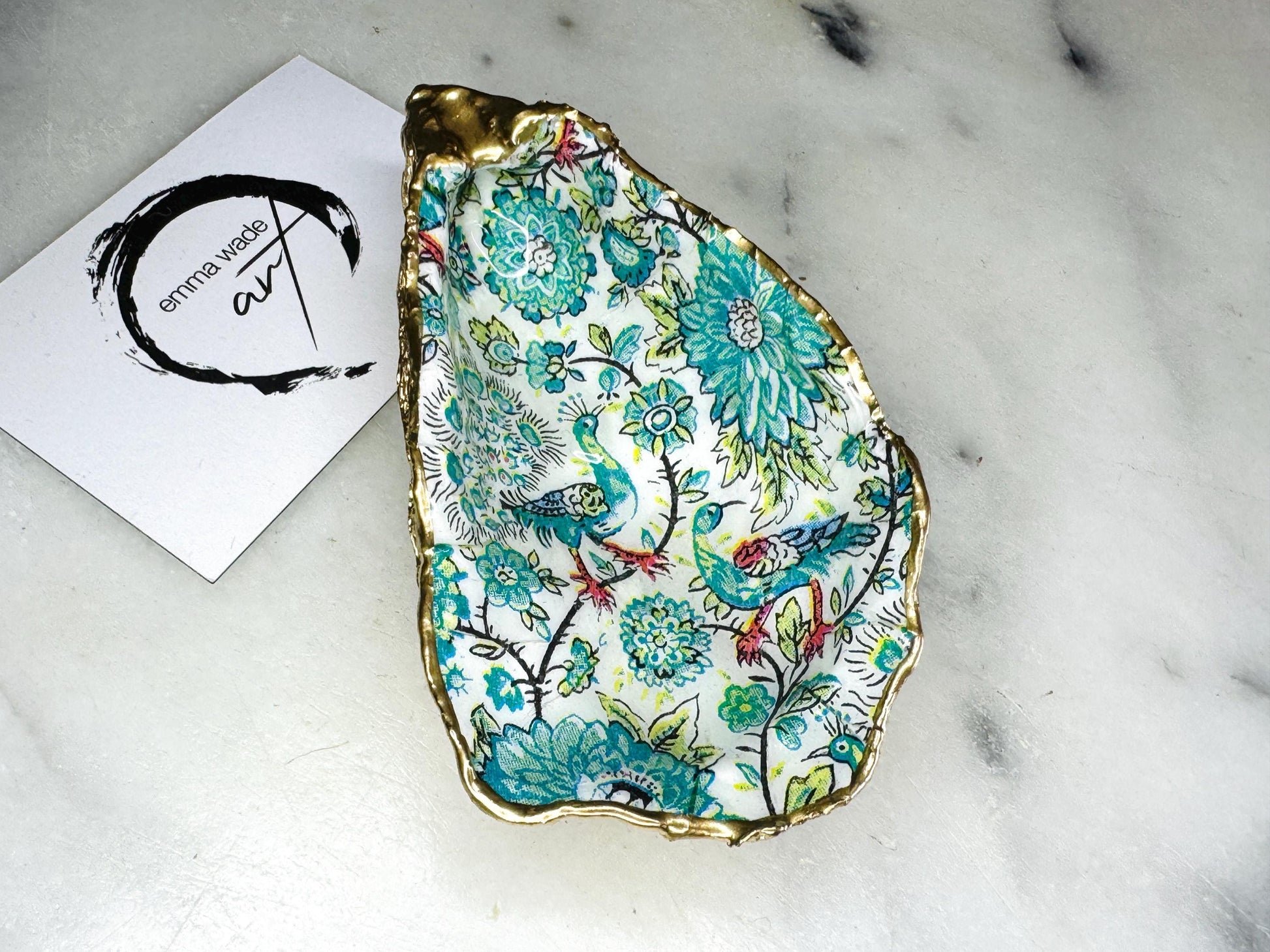 peacock tray, peacock oyster trinket dish, Decoupage oyster, shell trinket dish, jewellery shell dish, gift for her, ring carrier dish, coastal decor, shell Decor, dragonfly jewelry dish, nature lover gift, coastal gift, gift for her, decorated dish, jewelry trinket dish, decoupage oyster shell, coastal decor by EmmaWadeART, ocean jewelry dish, ocean decor, shell trinket tray, oyster trinket tray, handmade trinket dish, gold gilded dish, proposal dish, ring dish display, ring bearer dish