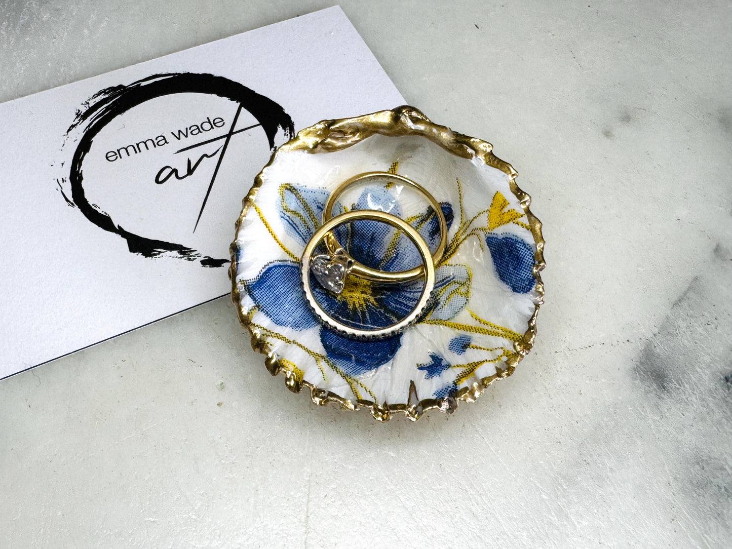Gift for her, Gift for him, Spring gift, decoupaged scallop shell, Ring holder, Shell scallop Jewellery dish, Trinket dish, flower gift, Anniversary gift , Wedding gift, gift for Mum, Coastal decor, flower gift, EmmaWadeART, nature lover gift, Ring Holder, Proposal Flower shell trinket and ring set, Coastal Wall Decor, Scallop Shell Trinket Dish by Emma Wade ART, Coastal Triptych UK, UK shell ART, Bluebell Ring Dish, Blue Yellow Flowers trinket dish, scallop and cockle dish set, ring bearer dish