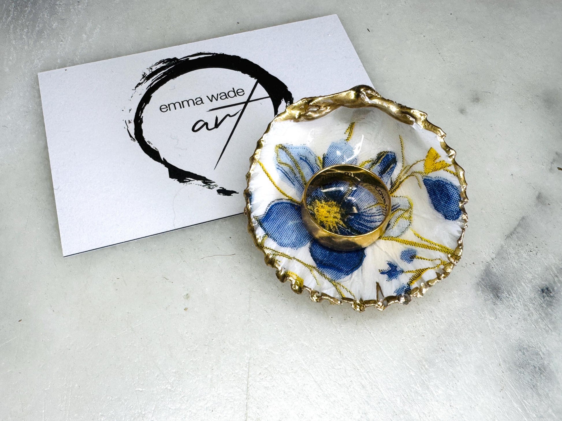Gift for her, Gift for him, Spring gift, decoupaged scallop shell, Ring holder, Shell scallop Jewellery dish, Trinket dish, flower gift, Anniversary gift , Wedding gift, gift for Mum, Coastal decor, flower gift, EmmaWadeART, nature lover gift, Ring Holder, Proposal Flower shell trinket and ring set, Coastal Wall Decor, Scallop Shell Trinket Dish by Emma Wade ART, Coastal Triptych UK, UK shell ART, Bluebell Ring Dish, Blue Yellow Flowers trinket dish, scallop and cockle dish set, ring bearer dish
