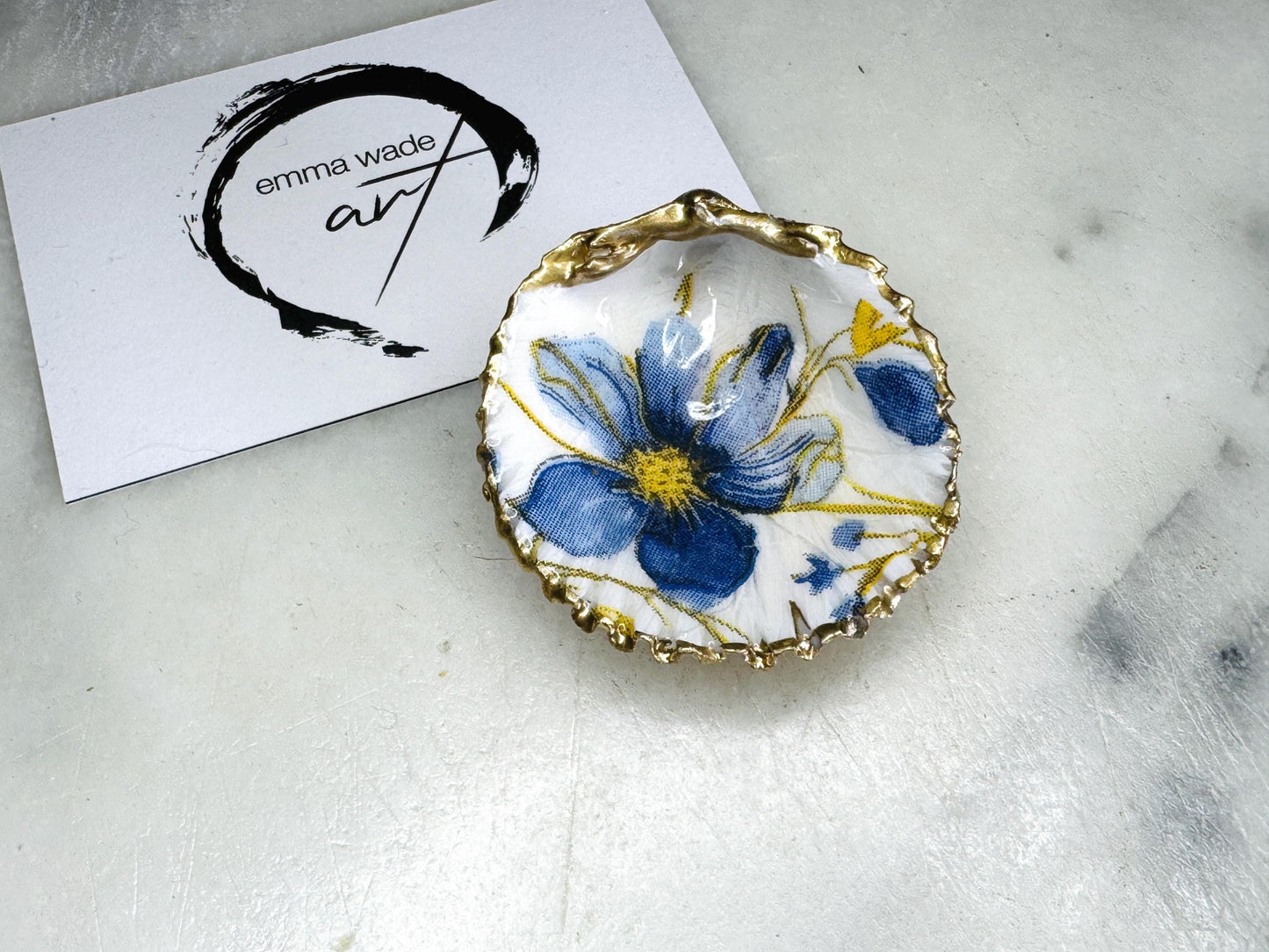 Gift for her, Gift for him, Spring gift, decoupaged scallop shell, Ring holder, Shell scallop Jewellery dish, Trinket dish, flower gift, Anniversary gift , Wedding gift, gift for Mum, Coastal decor, flower gift, EmmaWadeART, nature lover gift, Ring Holder, Proposal Flower shell trinket and ring set, Coastal Wall Decor, Scallop Shell Trinket Dish by Emma Wade ART, Coastal Triptych UK, UK shell ART, Bluebell Ring Dish, Blue Yellow Flowers trinket dish, scallop and cockle dish set, ring bearer dish