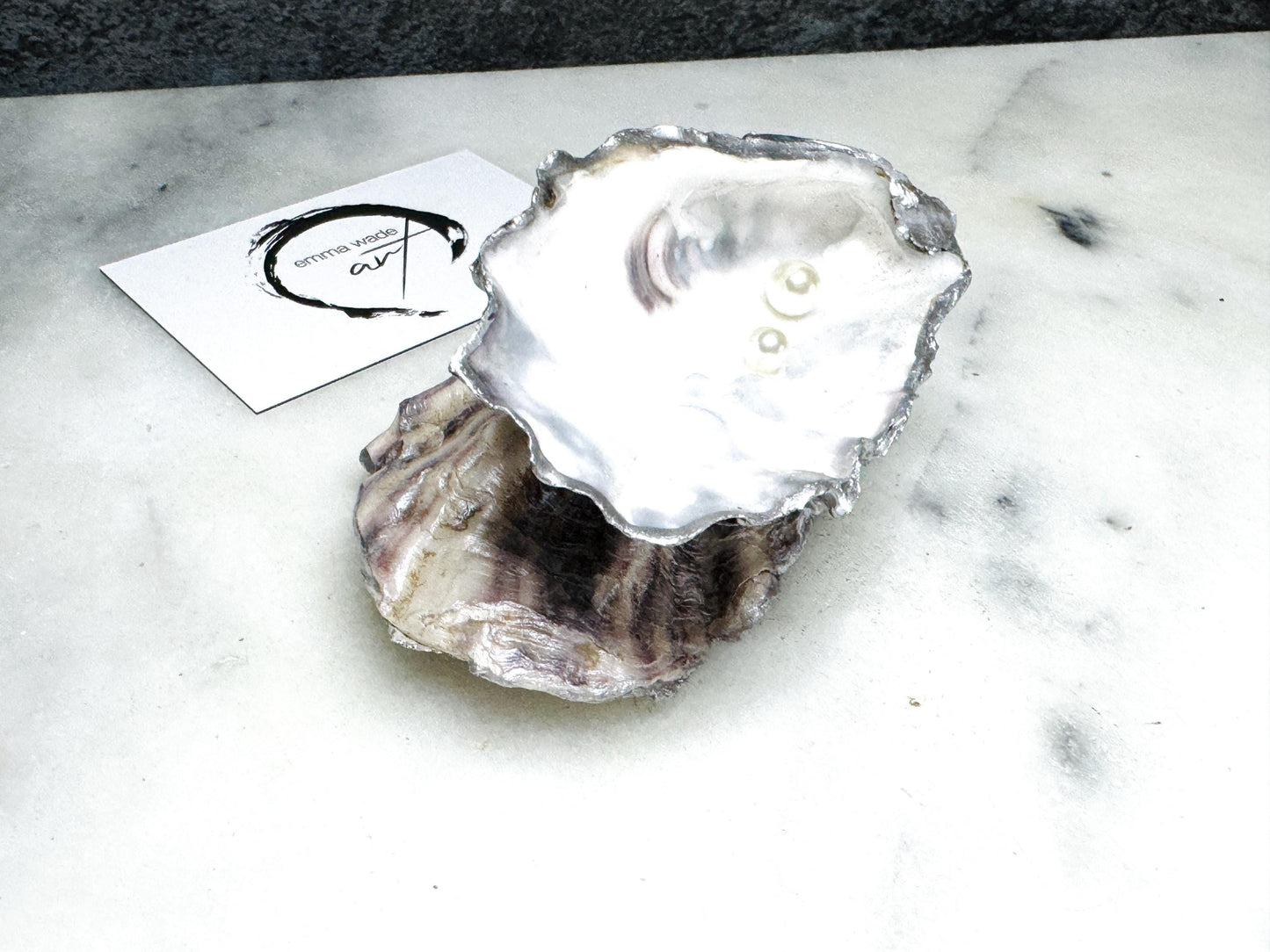 Handmade Pearl Oyster Ring Dish: Silver Leaf Coastal Jewelry Holder