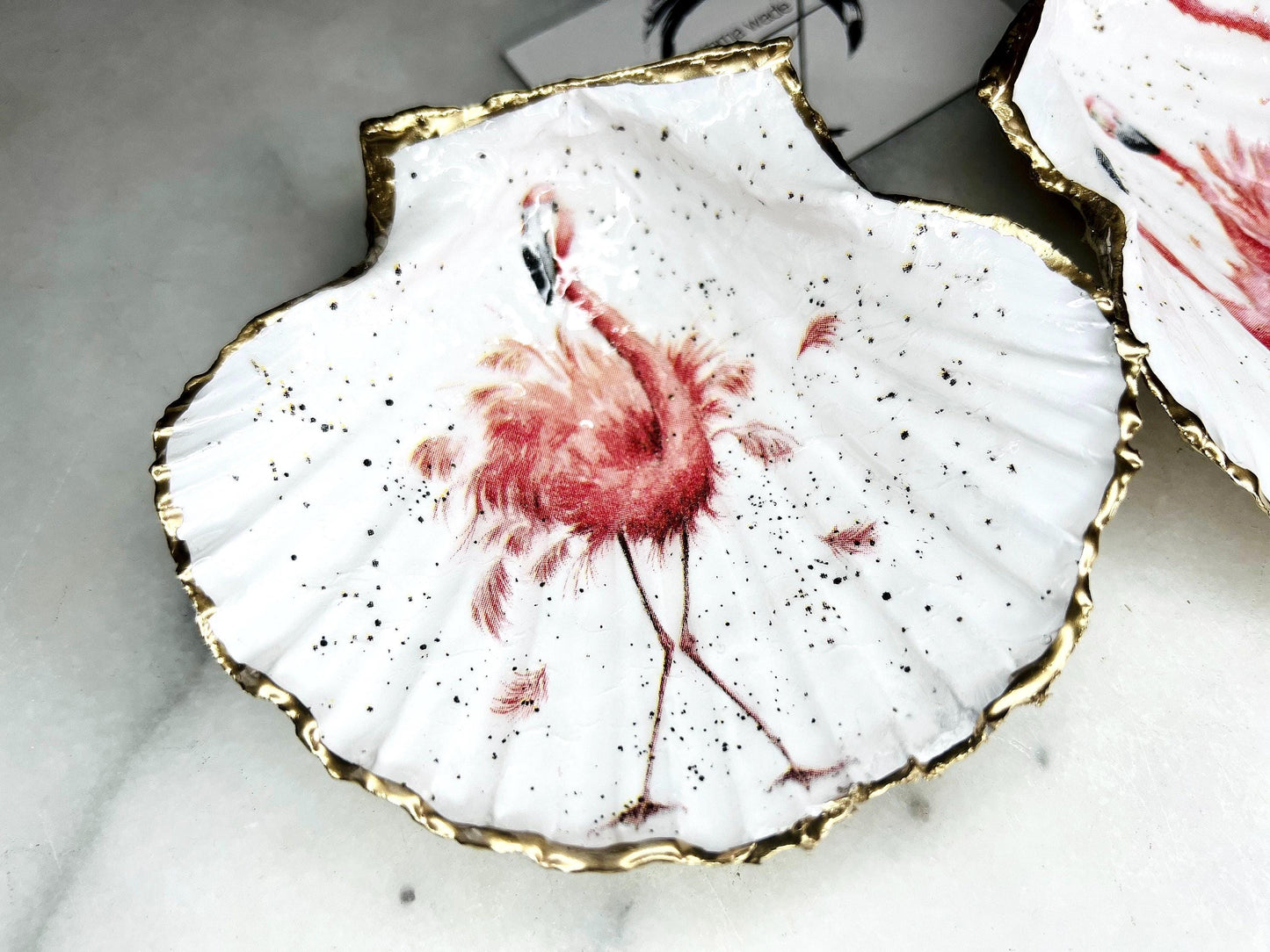 Pink Flamingo Scallop Shell Trinket Dish | Hand Gilded Gold Leaf Jewellery Holder | Coastal Flamingo Decor