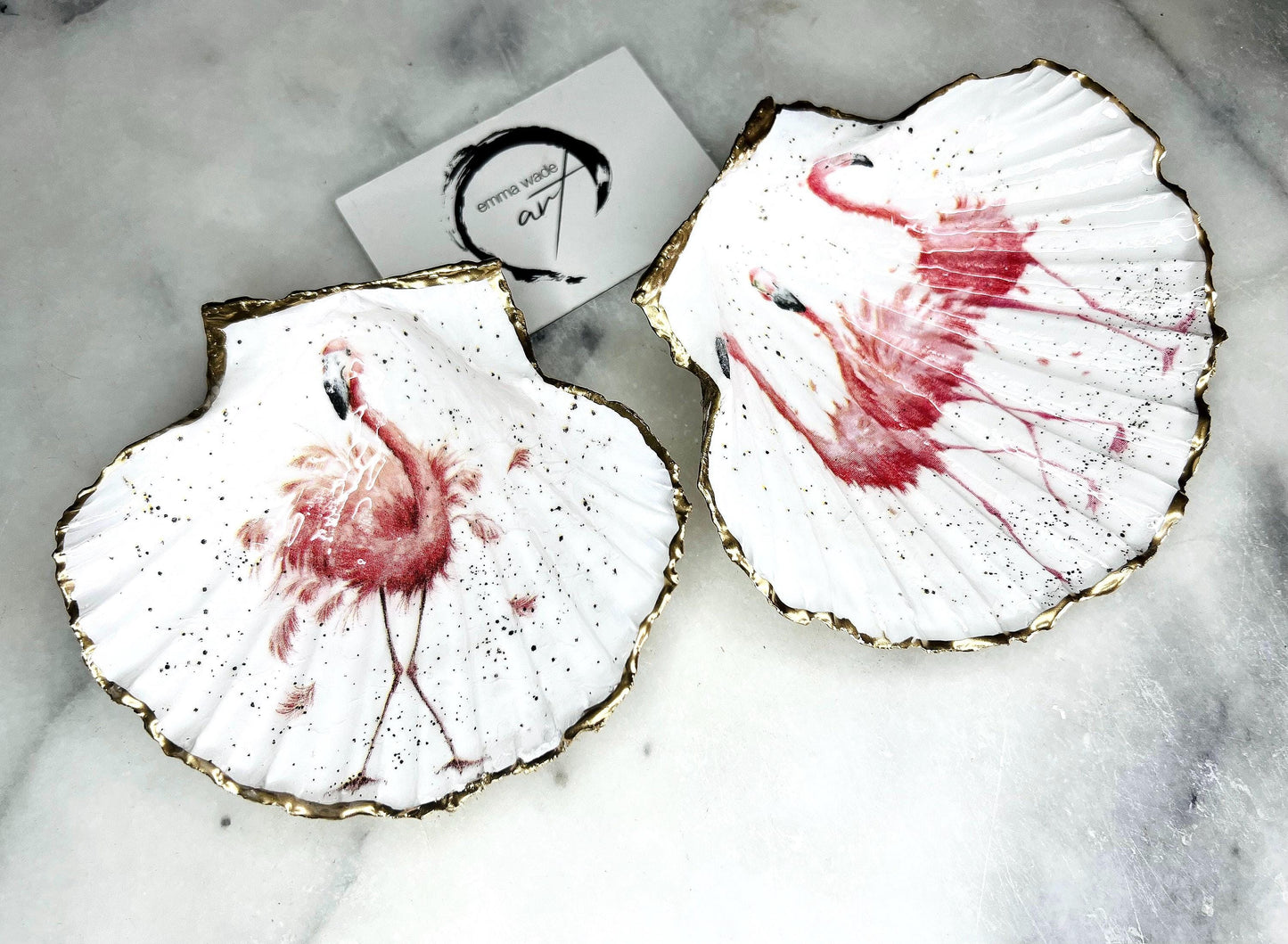 pink flamingo gift, Flamingo art, Decoupage scallop, shell trinket dish, jewellery shell dish, gift for her, ring carrier dish, coastal decor, shell Decor, pink bird dish, nature lover gift, coastal gift, gift for her, decorated dish, jewelry trinket dish, decoupage scallop shell, coastal decor by EmmaWadeART, ocean jewelry dish, ocean decor, shell trinket tray, scallop trinket tray, shell art, handmade trinket dish, gold gilded dish, proposal dish, ring dish display, ring bearer dish