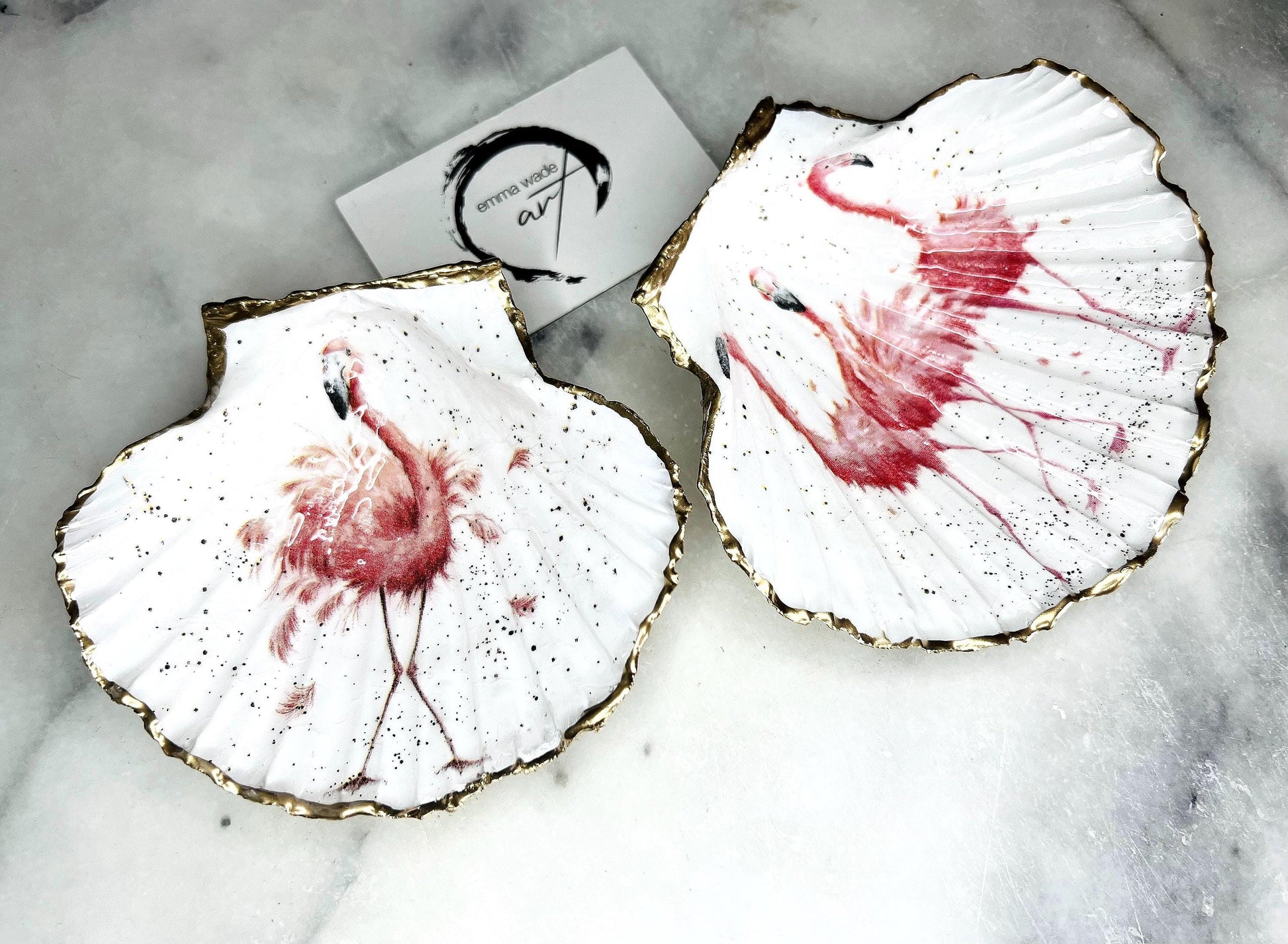 pink flamingo gift, Flamingo art, Decoupage scallop, shell trinket dish, jewellery shell dish, gift for her, ring carrier dish, coastal decor, shell Decor, pink bird dish, nature lover gift, coastal gift, gift for her, decorated dish, jewelry trinket dish, decoupage scallop shell, coastal decor by EmmaWadeART, ocean jewelry dish, ocean decor, shell trinket tray, scallop trinket tray, shell art, handmade trinket dish, gold gilded dish, proposal dish, ring dish display, ring bearer dish