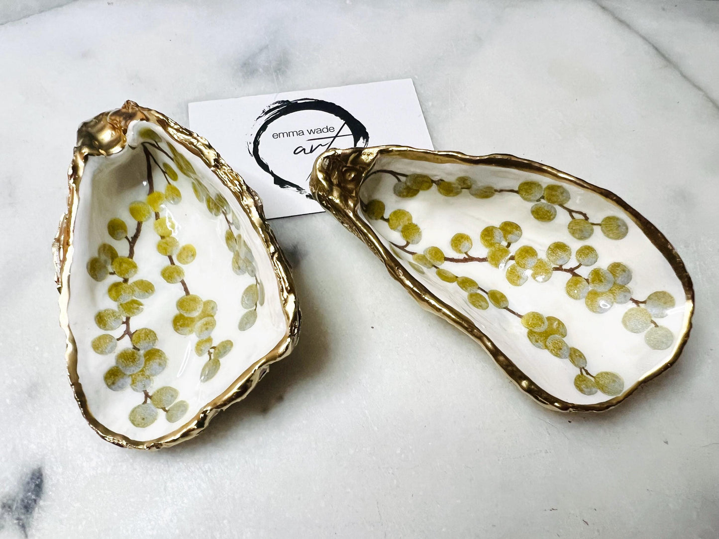 White Berries Dorset Oyster Ring Shell Dish: Gold Gilded Shell Jewelry Tray, Coastal Decor, Host gift