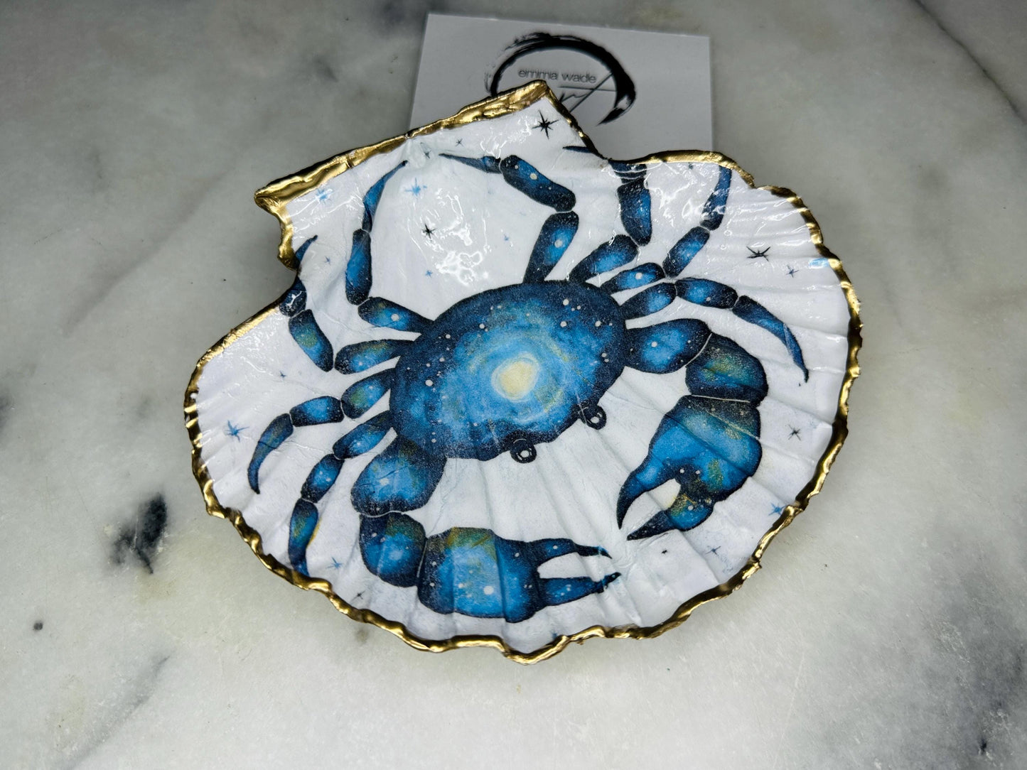 Hand Illustrated Blue Octopus Scallop Shell Trinket Dish: Shell Ring Tray | Coastal Decor | Beach Gift