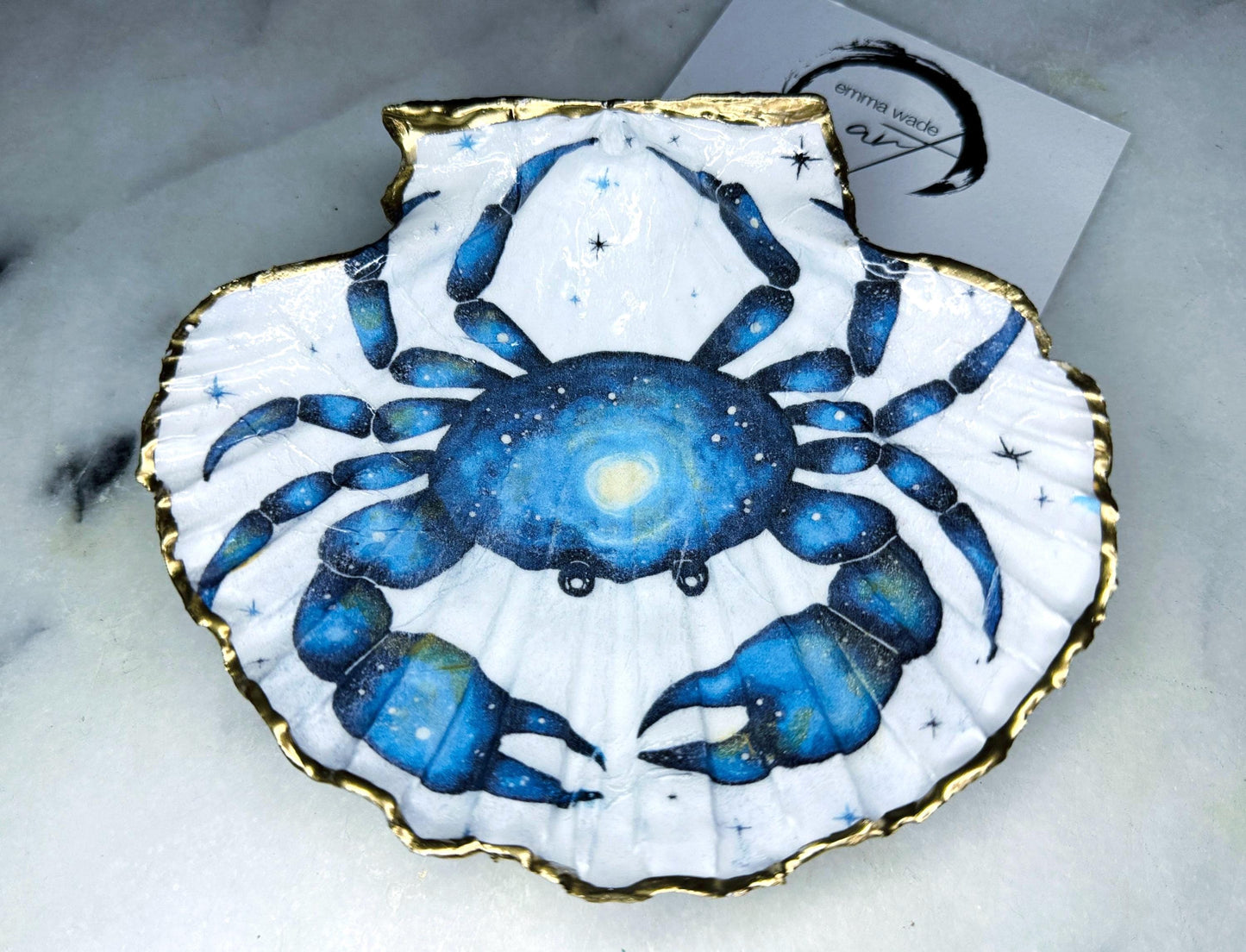 Hand Illustrated Blue Octopus Scallop Shell Trinket Dish: Shell Ring Tray | Coastal Decor | Beach Gift