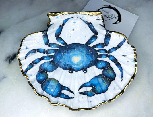 Hand Illustrated Blue Octopus Scallop Shell Trinket Dish: Shell Ring Tray | Coastal Decor | Beach Gift