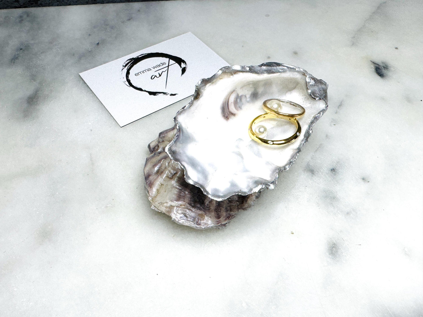 Handmade Pearl Oyster Ring Dish: Silver Leaf Coastal Jewelry Holder