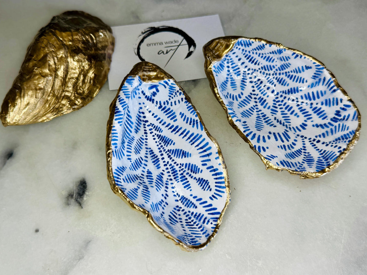 Sustainable Blue Floral Dorset Oyster Shell Salt & Pepper Dishes | Marimekko-Inspired Blue Flower Dishes | Coastal Gift Set with spoons