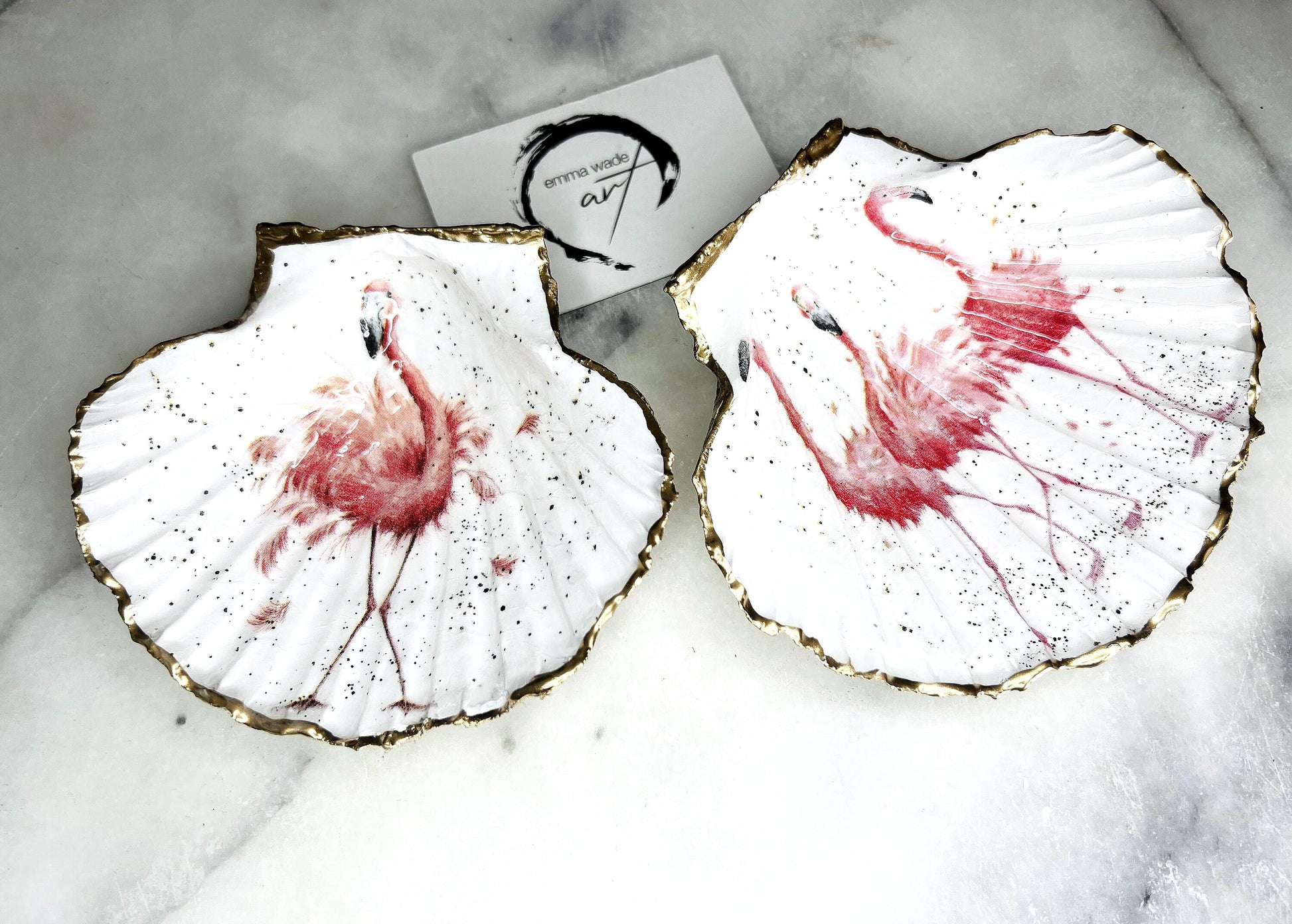 pink flamingo gift, Flamingo art, Decoupage scallop, shell trinket dish, jewellery shell dish, gift for her, ring carrier dish, coastal decor, shell Decor, pink bird dish, nature lover gift, coastal gift, gift for her, decorated dish, jewelry trinket dish, decoupage scallop shell, coastal decor by EmmaWadeART, ocean jewelry dish, ocean decor, shell trinket tray, scallop trinket tray, shell art, handmade trinket dish, gold gilded dish, proposal dish, ring dish display, ring bearer dish