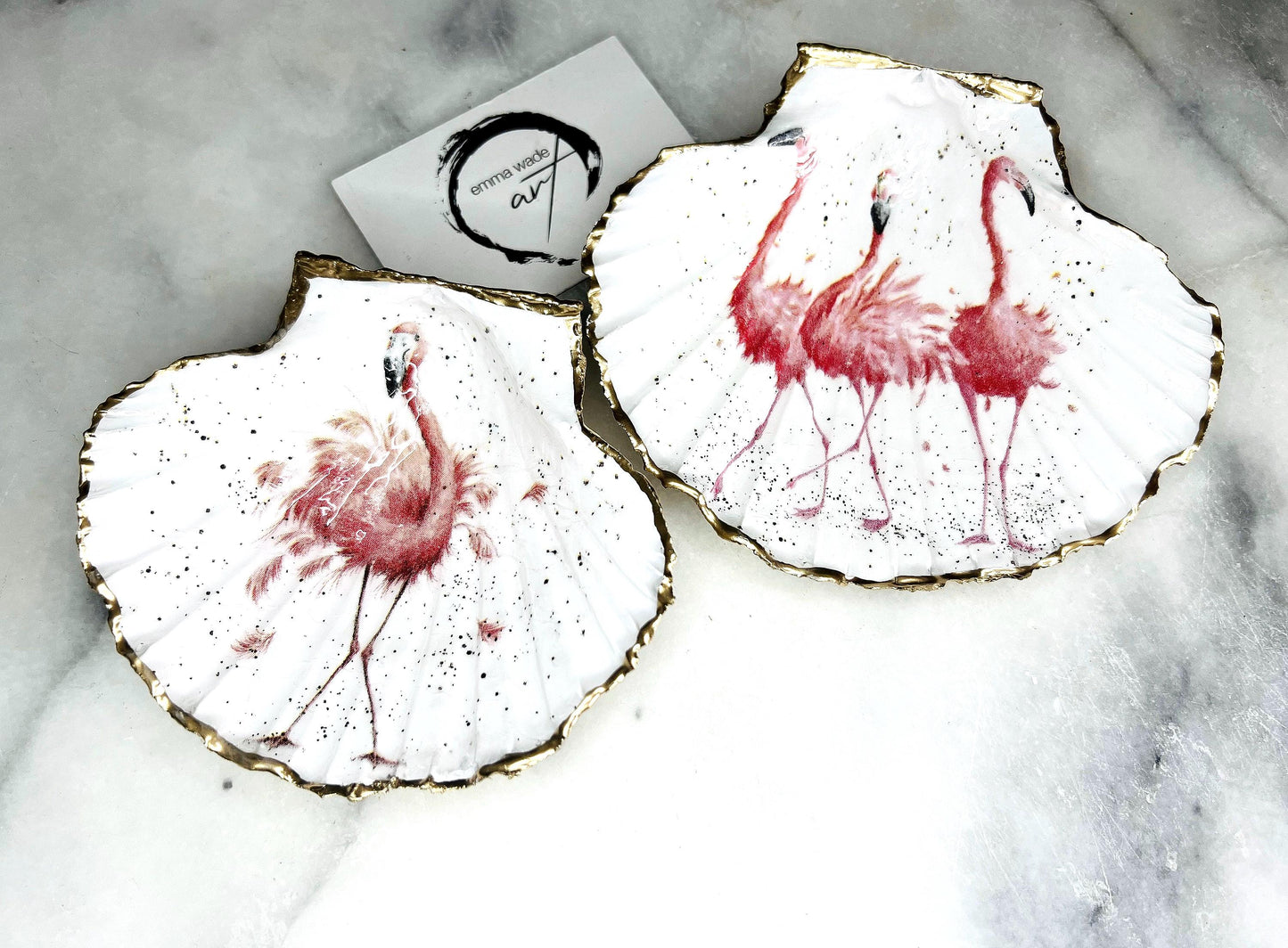 pink flamingo gift, Flamingo art, Decoupage scallop, shell trinket dish, jewellery shell dish, gift for her, ring carrier dish, coastal decor, shell Decor, pink bird dish, nature lover gift, coastal gift, gift for her, decorated dish, jewelry trinket dish, decoupage scallop shell, coastal decor by EmmaWadeART, ocean jewelry dish, ocean decor, shell trinket tray, scallop trinket tray, shell art, handmade trinket dish, gold gilded dish, proposal dish, ring dish display, ring bearer dish