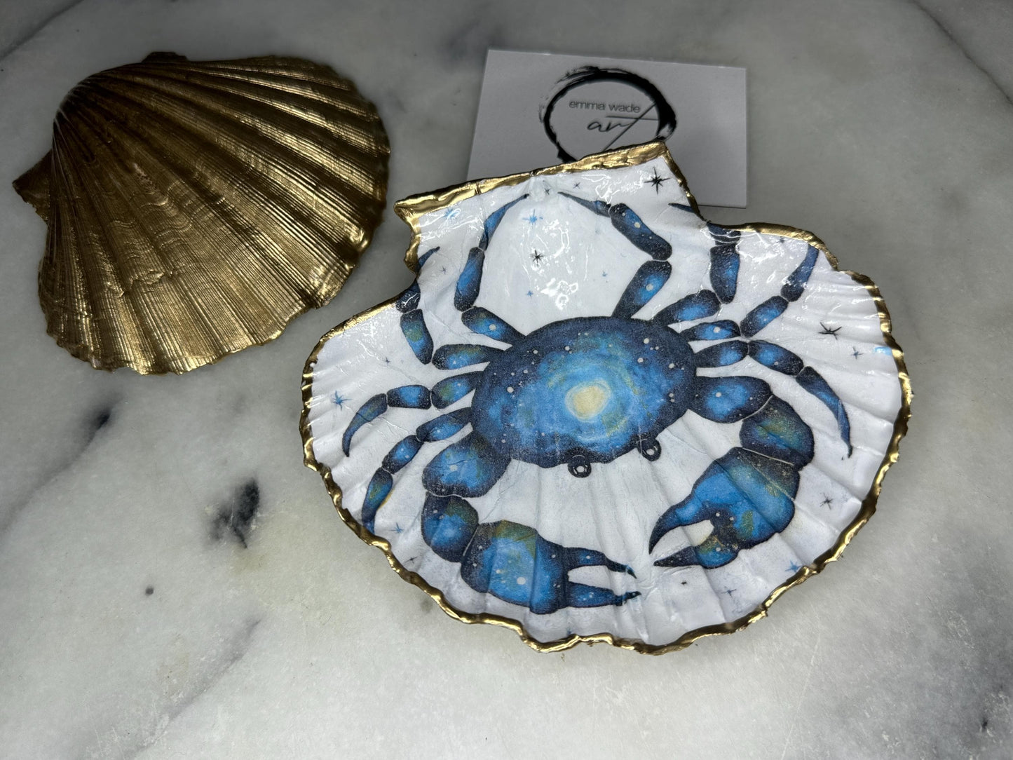 Hand Illustrated Blue Octopus Scallop Shell Trinket Dish: Shell Ring Tray | Coastal Decor | Beach Gift