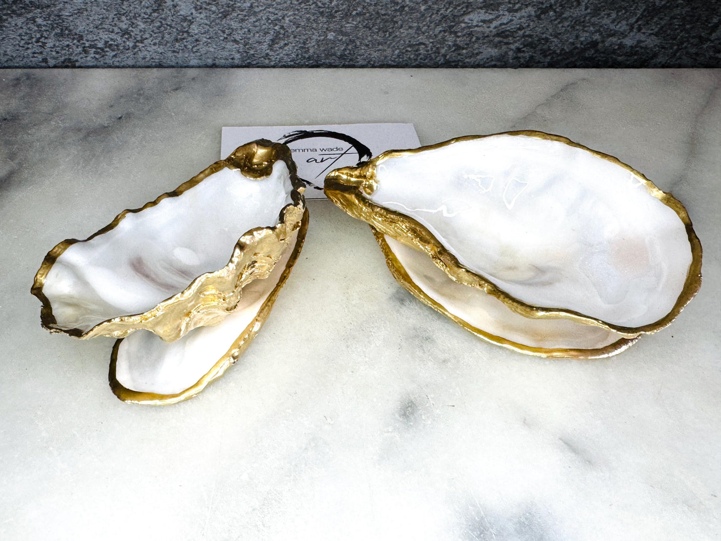 Pair of Gold Gilded Oyster salt Dishes,Seashell salt dish, shell salt, oyster salt tray, salt and pepper shell, salt and pepper shell box, oyster shell salt and pepper, sea shell salt, oyster shell salt, seashell salt holder, oyster shell sugar dish, oyster salt, cow salt pot, oyster salt dish, oyster pinch bowl, salt crystal bowl, shell salt dish, oyster salt cellar, oyster salt and pepper holders, salt and pepper dish set, Host Gift, Dining Decor, Pearl white Contemporary pinch pots