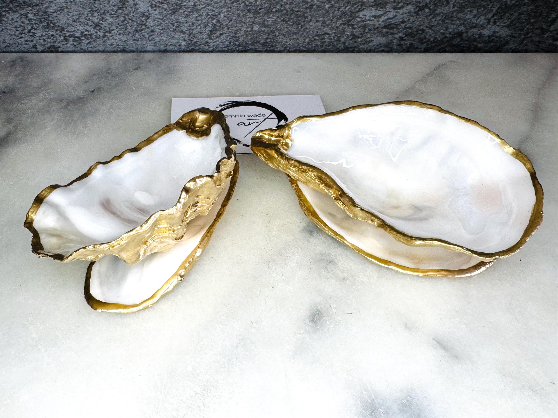 Pair of Gold Gilded Oyster salt Dishes,Seashell salt dish, shell salt, oyster salt tray, salt and pepper shell, salt and pepper shell box, oyster shell salt and pepper, sea shell salt, oyster shell salt, seashell salt holder, oyster shell sugar dish, oyster salt, cow salt pot, oyster salt dish, oyster pinch bowl, salt crystal bowl, shell salt dish, oyster salt cellar, oyster salt and pepper holders, salt and pepper dish set, Host Gift, Dining Decor, Pearl white Contemporary pinch pots