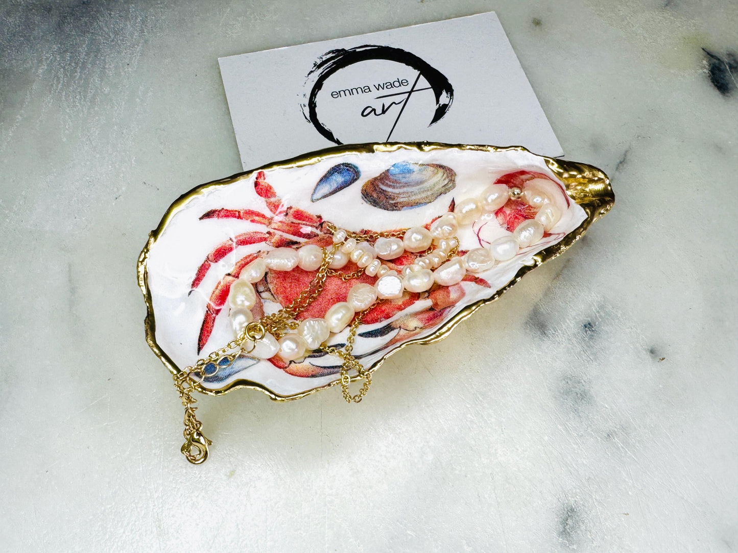 Hand-Gilded Oyster Shell Trinket Dish | Crab & Lobster Coastal Decor | Gold Leaf Jewellery Dish, Nautical Gift, Coastal Host gift