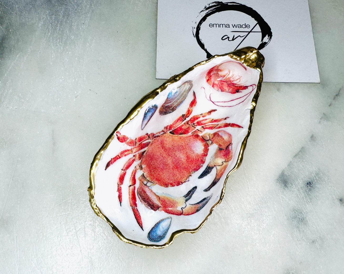 Hand-Gilded Oyster Shell Trinket Dish | Crab & Lobster Coastal Decor | Gold Leaf Jewellery Dish, Nautical Gift, Coastal Host gift