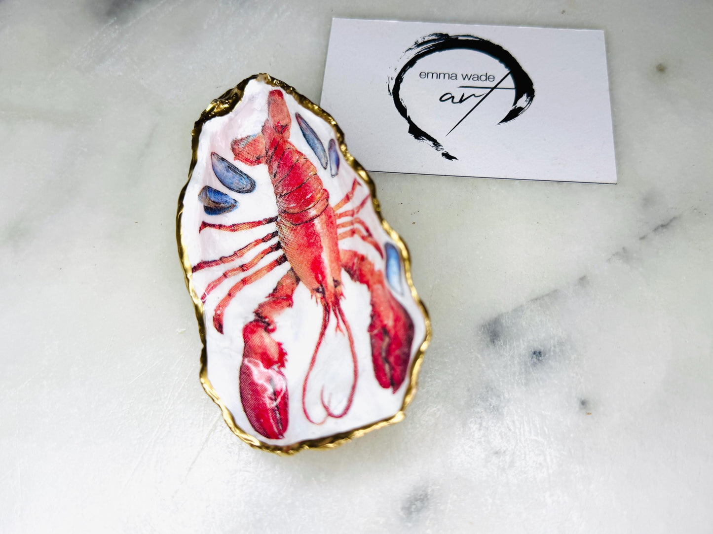 Lobster and Crab Oyster Shell Salt and Pepper pinch pots, Gold Gilded Salt Gift, Coastal Shell Serving Dishes