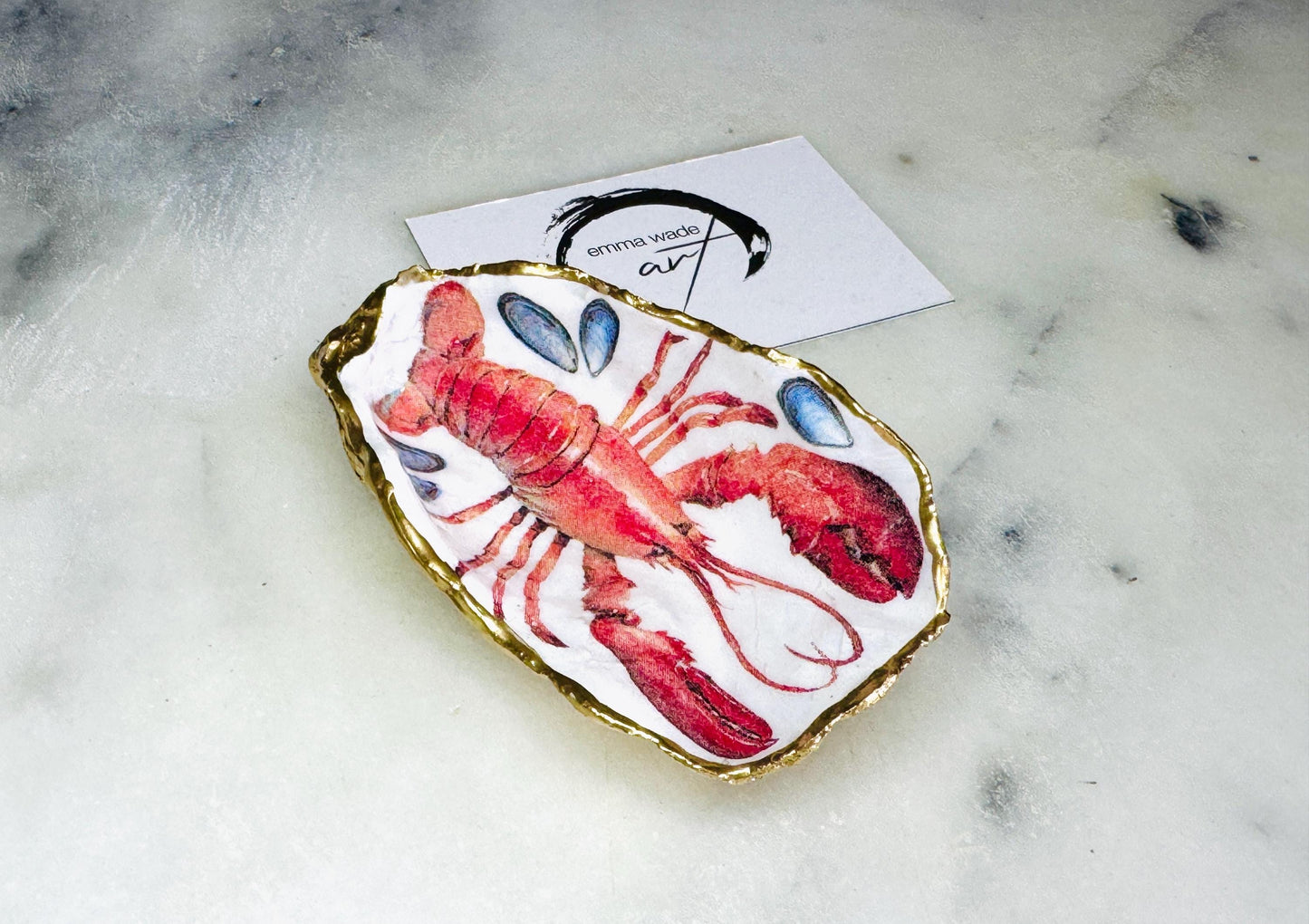 Lobster and Crab Oyster Shell Salt and Pepper pinch pots, Gold Gilded Salt Gift, Coastal Shell Serving Dishes