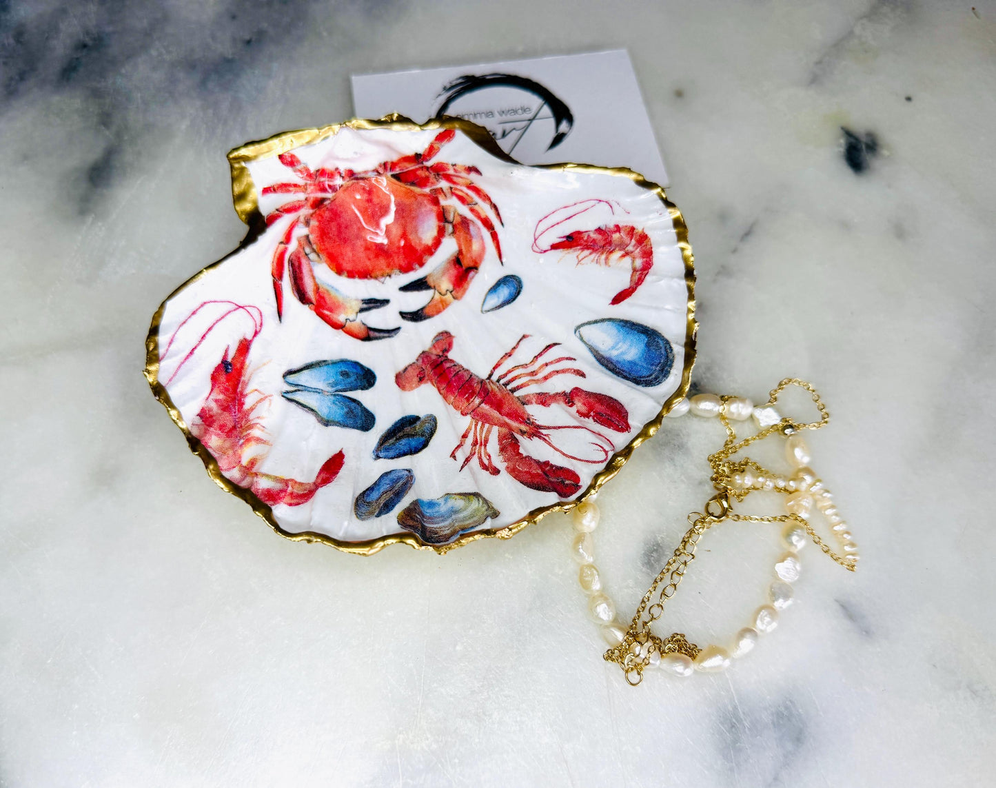 Hand-Gilded Scallop Shell Trinket Dish | Crab & Lobster Coastal Decor | Gold Leaf Jewellery Dish, Nautical Gift, Coastal Host gift