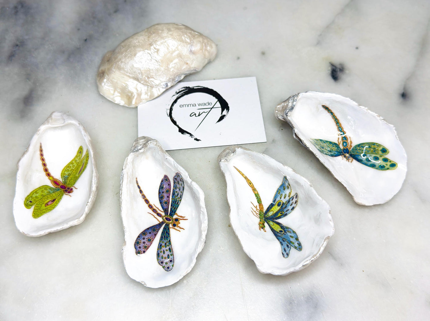 dragonfly oyster shell dish, Dorset oyster shell trinket jewellery holder, handmade dragonfly gift for nature lovers, gold leaf gilded oyster shell ornament, dragonfly symbolism decor, oyster shell salt and pepper pinch pot, oyster shell cufflink dish, dragonflies coastal bathroom accessory, unique handmade oyster shell jewellery tray, eco friendly dragonfly oyster shell art, dragonfly coastal wedding favour, dragonfly themed anniversary gift, sustainable gorgeous packaging