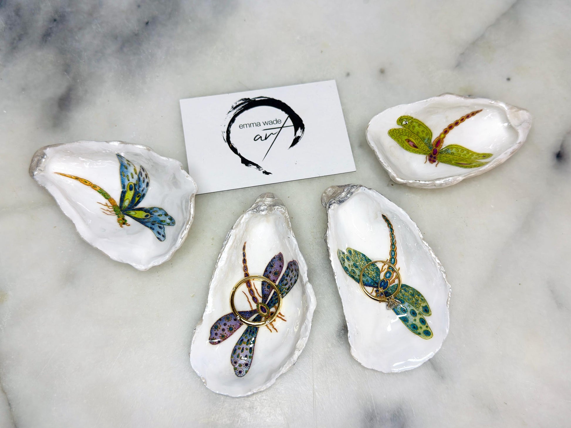 dragonfly oyster shell dish, Dorset oyster shell trinket jewellery holder, handmade dragonfly gift for nature lovers, gold leaf gilded oyster shell ornament, dragonfly symbolism decor, oyster shell salt and pepper pinch pot, oyster shell cufflink dish, dragonflies coastal bathroom accessory, unique handmade oyster shell jewellery tray, eco friendly dragonfly oyster shell art, dragonfly coastal wedding favour, dragonfly themed anniversary gift, sustainable gorgeous packaging