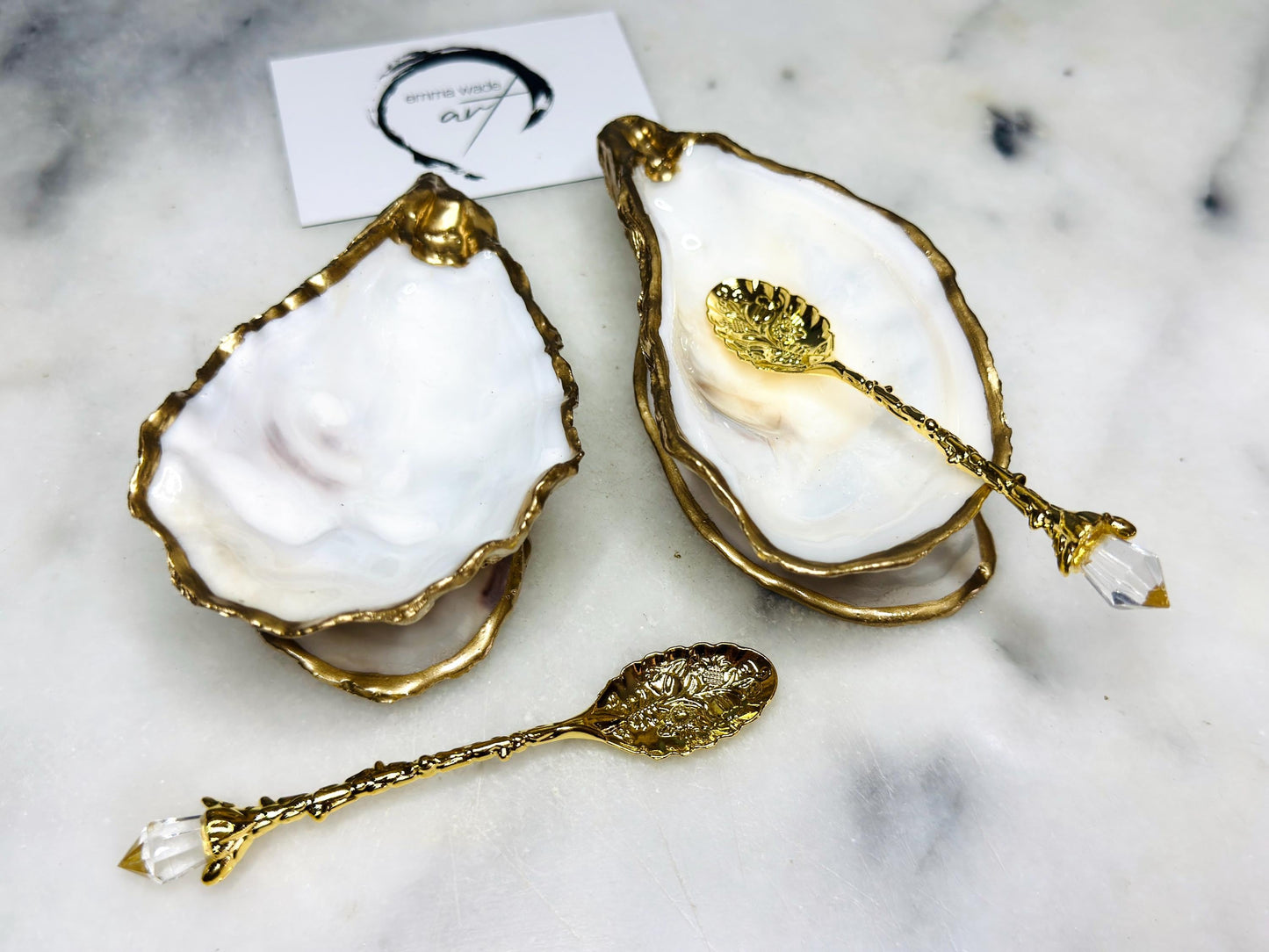 Pair of Gold Gilded Oyster salt Dishes,Seashell salt dish, shell salt, oyster salt tray, salt and pepper shell, salt and pepper shell box, oyster shell salt and pepper, sea shell salt, oyster shell salt, seashell salt holder, oyster shell sugar dish, oyster salt, cow salt pot, oyster salt dish, oyster pinch bowl, salt crystal bowl, shell salt dish, oyster salt cellar, oyster salt and pepper holders, salt and pepper dish set, Host Gift, Dining Decor, Pearl white Contemporary pinch pots