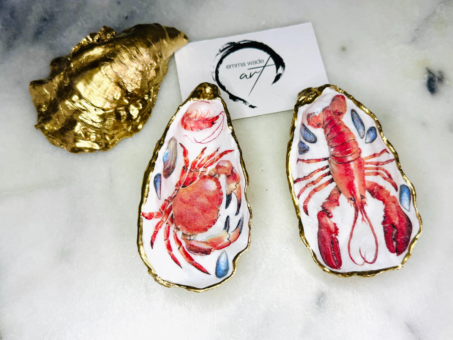 Hand-Gilded Oyster Shell Trinket Dish | Crab & Lobster Coastal Decor | Gold Leaf Jewellery Dish, Nautical Gift, Coastal Host gift