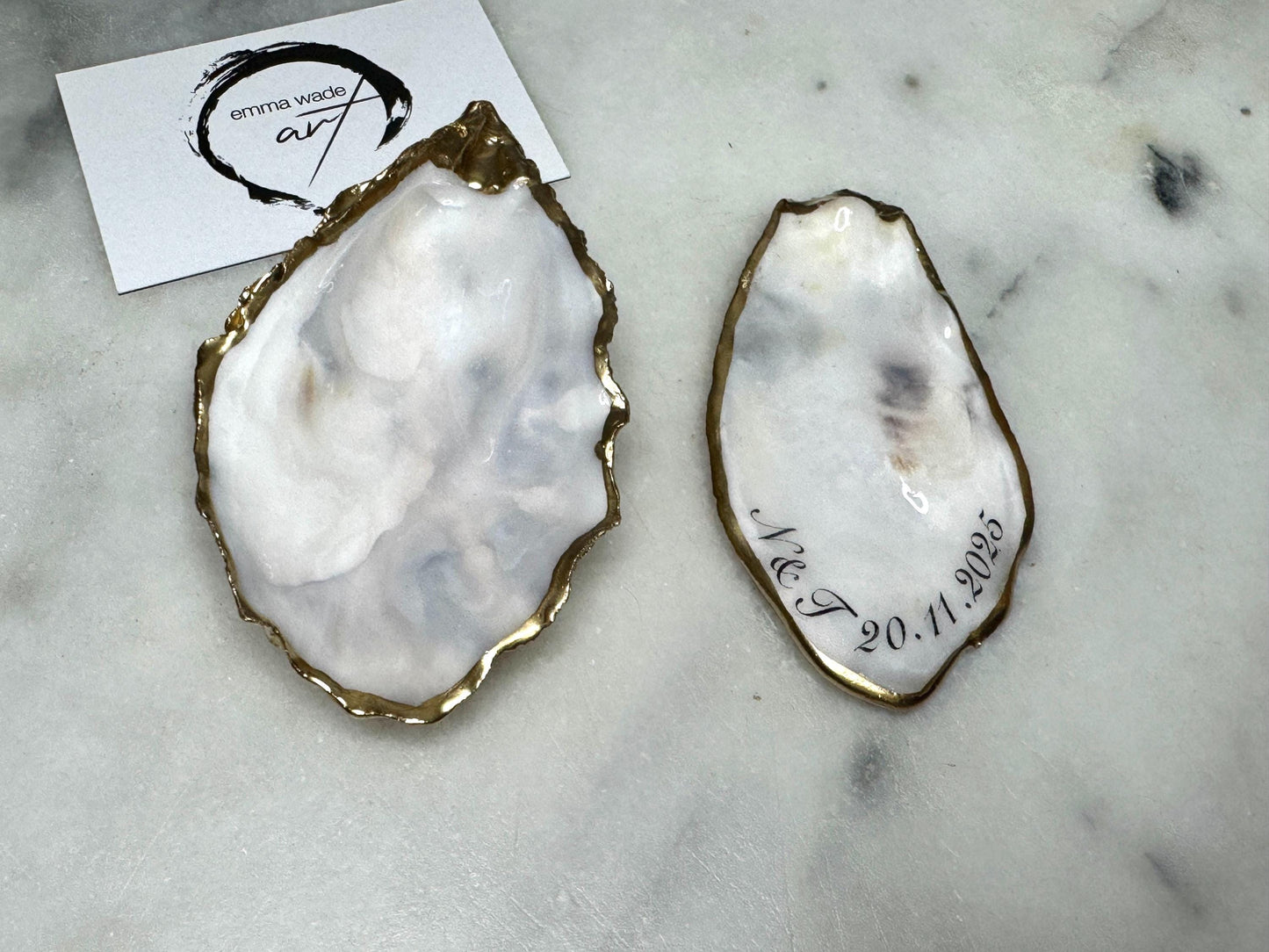 Gift for her, Gift for him, oyster shell box, Ring holder, Pearl Trinket shell dish, jewelry oyster dish, bridesmaid gift idea,  Wedding favours, personalised oyster dish, Coastal decor, EmmaWadeART, coastal decor, wedding table decor, oyster place name, ring bearer box, oyster ring display, ocean shell ring box, oyster ring tray, personalised oyster dish, EmmaWadeART, shell trinket tray, wedding ring display box, ocean wedding gift, pearl oyster dish, pearl shell dish, gift for mum