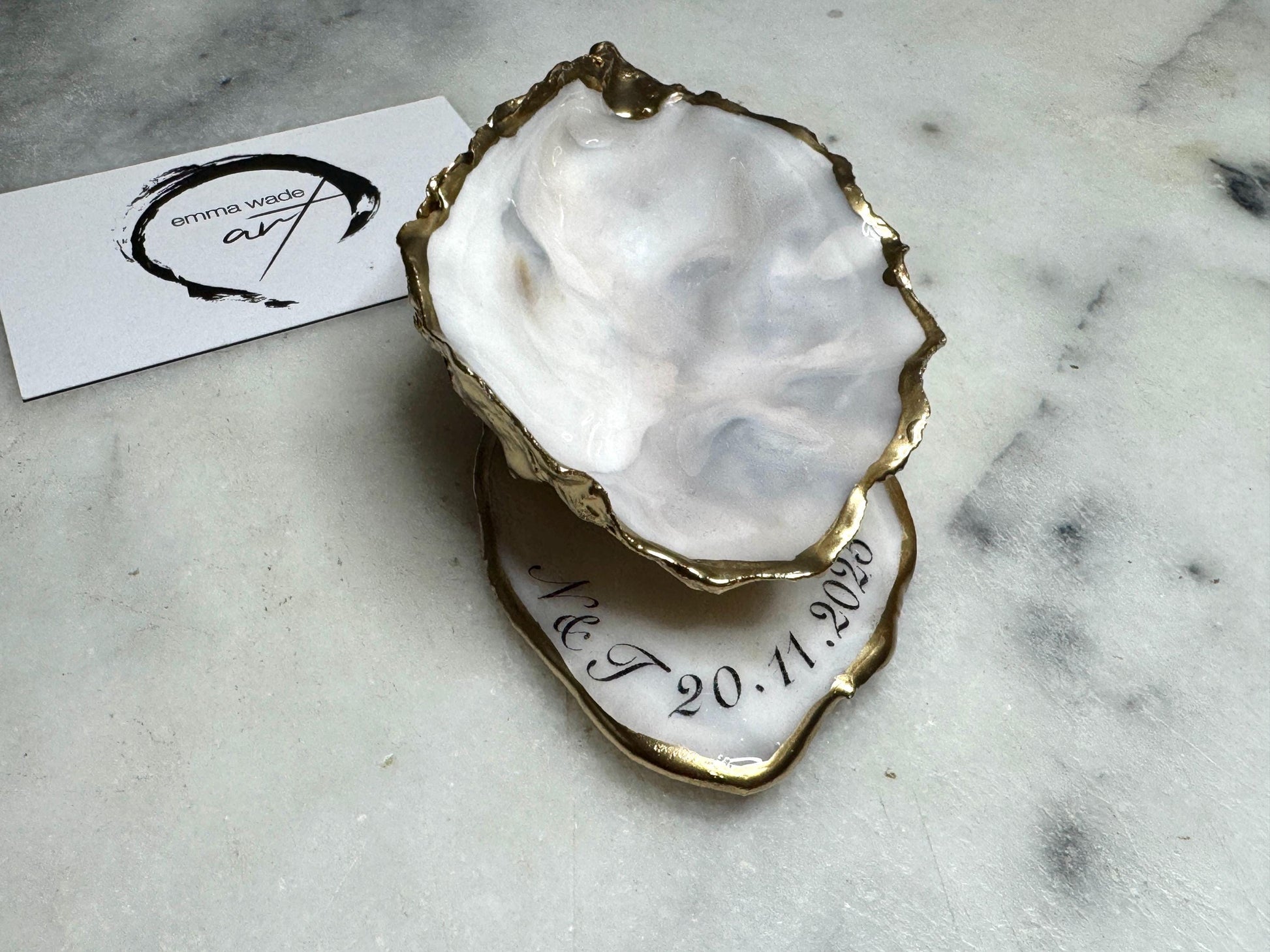 Gift for her, Gift for him, oyster shell box, Ring holder, Pearl Trinket shell dish, jewelry oyster dish, bridesmaid gift idea,  Wedding favours, personalised oyster dish, Coastal decor, EmmaWadeART, coastal decor, wedding table decor, oyster place name, ring bearer box, oyster ring display, ocean shell ring box, oyster ring tray, personalised oyster dish, EmmaWadeART, shell trinket tray, wedding ring display box, ocean wedding gift, pearl oyster dish, personalised proposal shell jewellery box