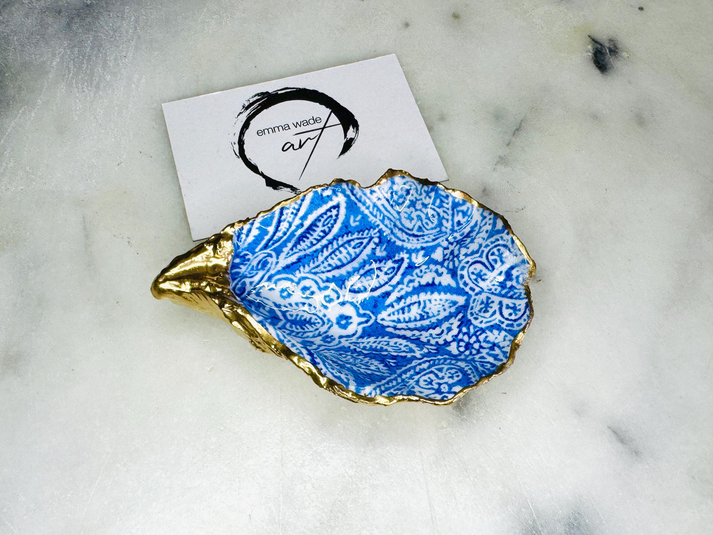 Pair of Blue Paisley Gold Gilded Oyster salt Dishes, Blue Seashell salt dish, shell salt, oyster salt tray, salt and pepper shell, salt and pepper shell box, oyster shell salt and pepper, sea shell salt, Paisley oyster shell salt, seashell salt holder, oyster shell sugar dish, oyster salt, cow salt pot, oyster salt dish, oyster pinch bowl, salt crystal bowl, shell salt dish, oyster salt cellar, oyster salt and pepper holders, salt and pepper dish set, Host Gift, Dining Decor, Pearl Salt gift