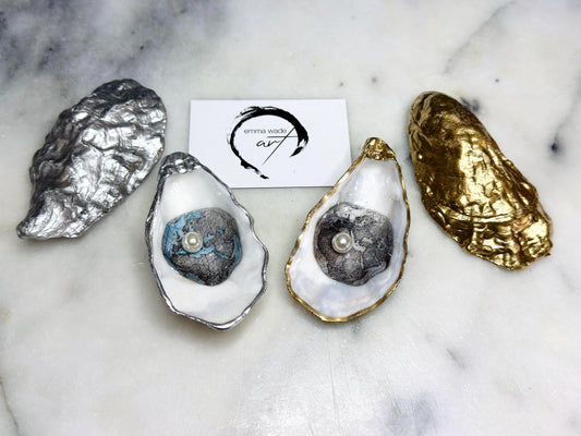Gold Leaf Oyster Shell Trinket Dish: Swarovski Pearl Ring Holder, The world is your oyster