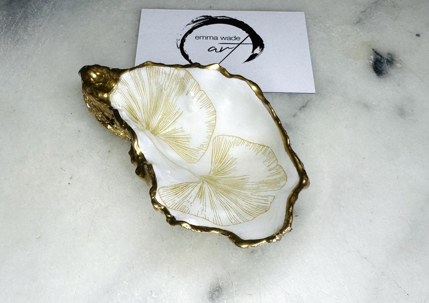 Pair of Gold white Gingko Flower Oyster salt Dishes, Seashell salt dish, shell salt, oyster salt tray, salt and pepper shell, salt and pepper shell box, oyster shell salt and pepper, sea shell salt, Gingko gold gilded shell dish set, seashell salt holder, oyster shell sugar dish, oyster salt dish, oyster pinch bowl, salt crystal bowl, shell salt dish, oyster salt cellar, oyster salt and pepper holders, salt and pepper dish set, Host Gift, Dining Decor, white And gold Contemporary pinch pots