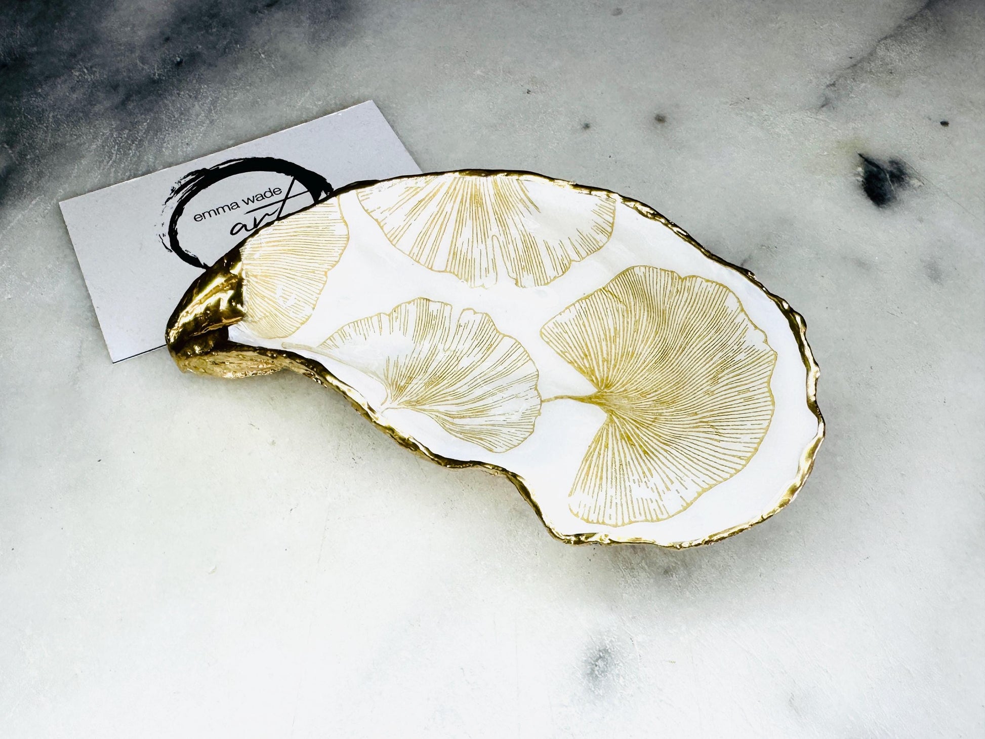 Pair of Gold white Gingko Flower Oyster salt Dishes, Seashell salt dish, shell salt, oyster salt tray, salt and pepper shell, salt and pepper shell box, oyster shell salt and pepper, sea shell salt, Gingko gold gilded shell dish set, seashell salt holder, oyster shell sugar dish, oyster salt dish, oyster pinch bowl, salt crystal bowl, shell salt dish, oyster salt cellar, oyster salt and pepper holders, salt and pepper dish set, Host Gift, Dining Decor, white And gold Contemporary pinch pots