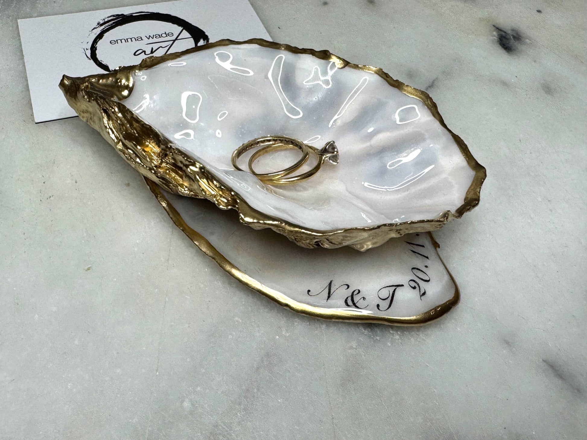 Gift for her, Gift for him, oyster shell box, Ring holder, Pearl Trinket shell dish, jewelry oyster dish, bridesmaid gift idea,  Wedding favours, personalised oyster dish, Coastal decor, EmmaWadeART, coastal decor, wedding table decor, oyster place name, ring bearer box, oyster ring display, ocean shell ring box, oyster ring tray, personalised oyster dish, EmmaWadeART, shell trinket tray, wedding ring display box, ocean wedding gift, pearl oyster dish, personalised proposal shell jewellery box