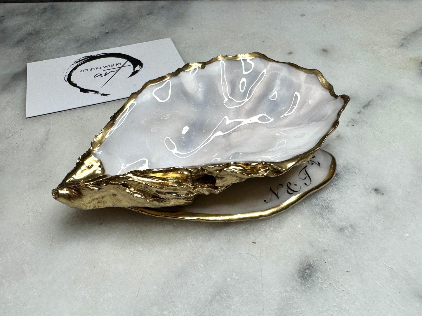 Gift for her, Gift for him, oyster shell box, Ring holder, Pearl Trinket shell dish, jewelry oyster dish, bridesmaid gift idea,  Wedding favours, personalised oyster dish, Coastal decor, EmmaWadeART, coastal decor, wedding table decor, oyster place name, ring bearer box, oyster ring display, ocean shell ring box, oyster ring tray, personalised oyster dish, EmmaWadeART, shell trinket tray, wedding ring display box, ocean wedding gift, pearl oyster dish, personalised proposal shell jewellery box